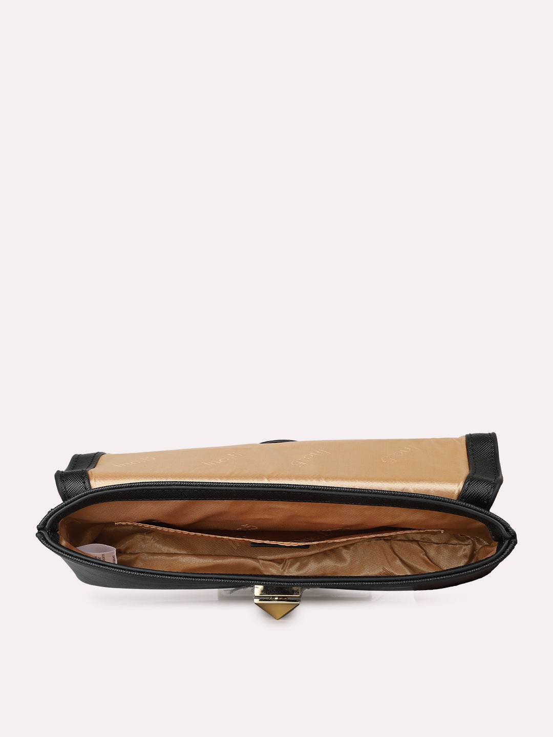Women Black Textured Clutch Bag With Twist Lock For Casual
