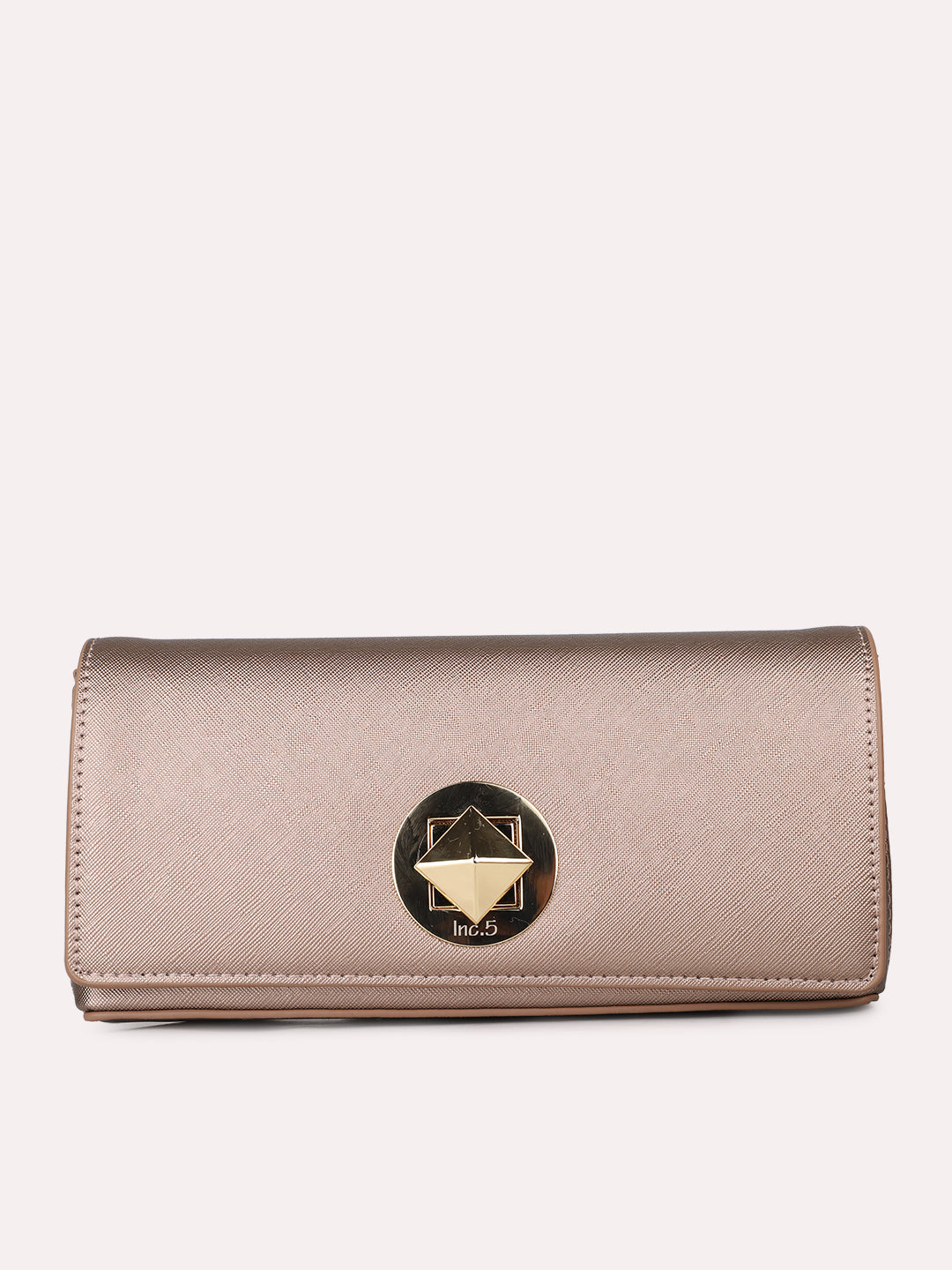 Women Rose Gold Textured Clutch Bag With Twist Lock For Casual