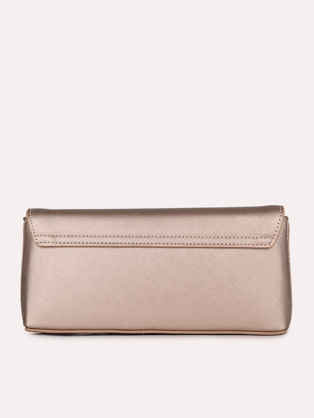 Women Rose Gold Textured Clutch Bag With Twist Lock For Casual