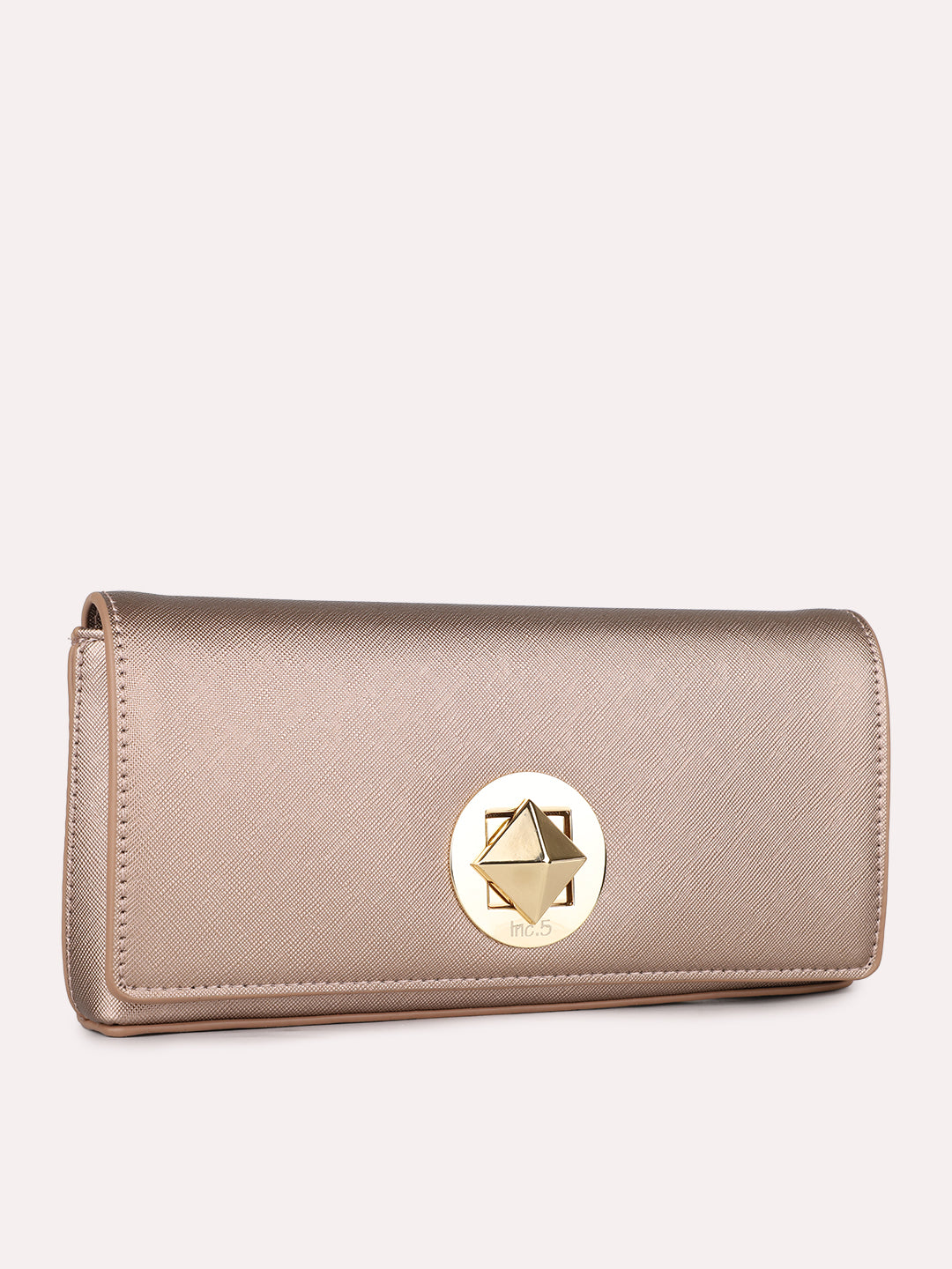 Women Rose Gold Textured Clutch Bag With Twist Lock For Casual