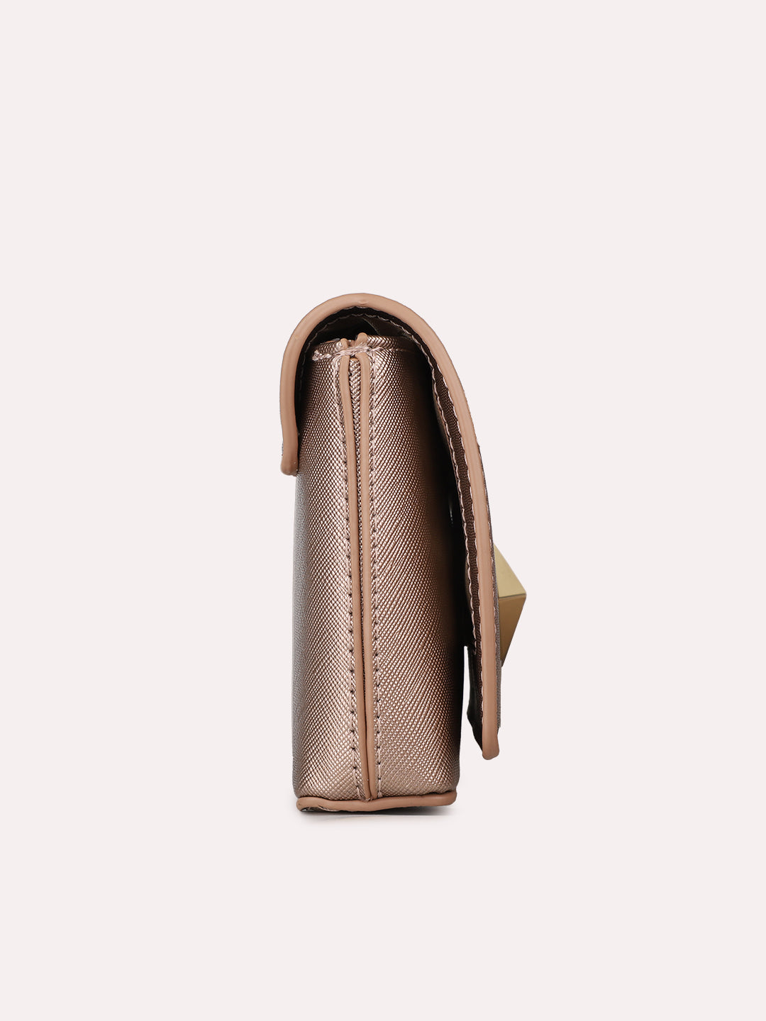 Women Rose Gold Textured Clutch Bag With Twist Lock For Casual