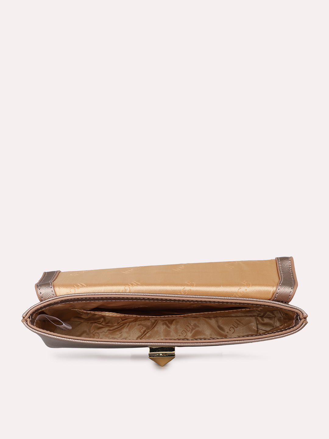 Women Rose Gold Textured Clutch Bag With Twist Lock For Casual