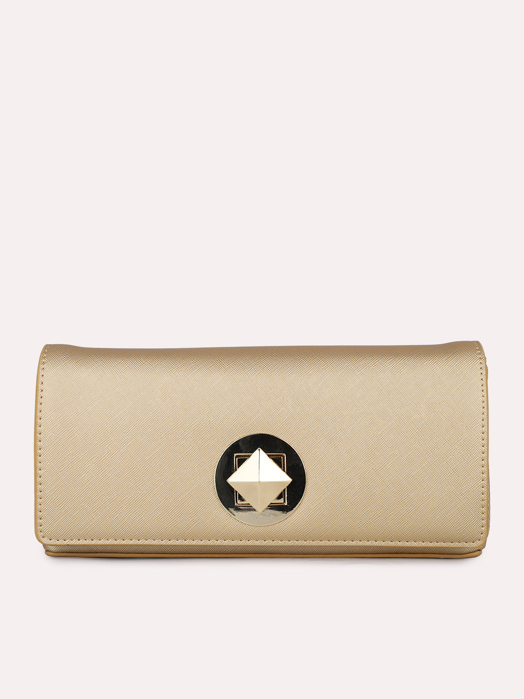 Women Gold Textured Clutch Bag With Twist Lock For Casual