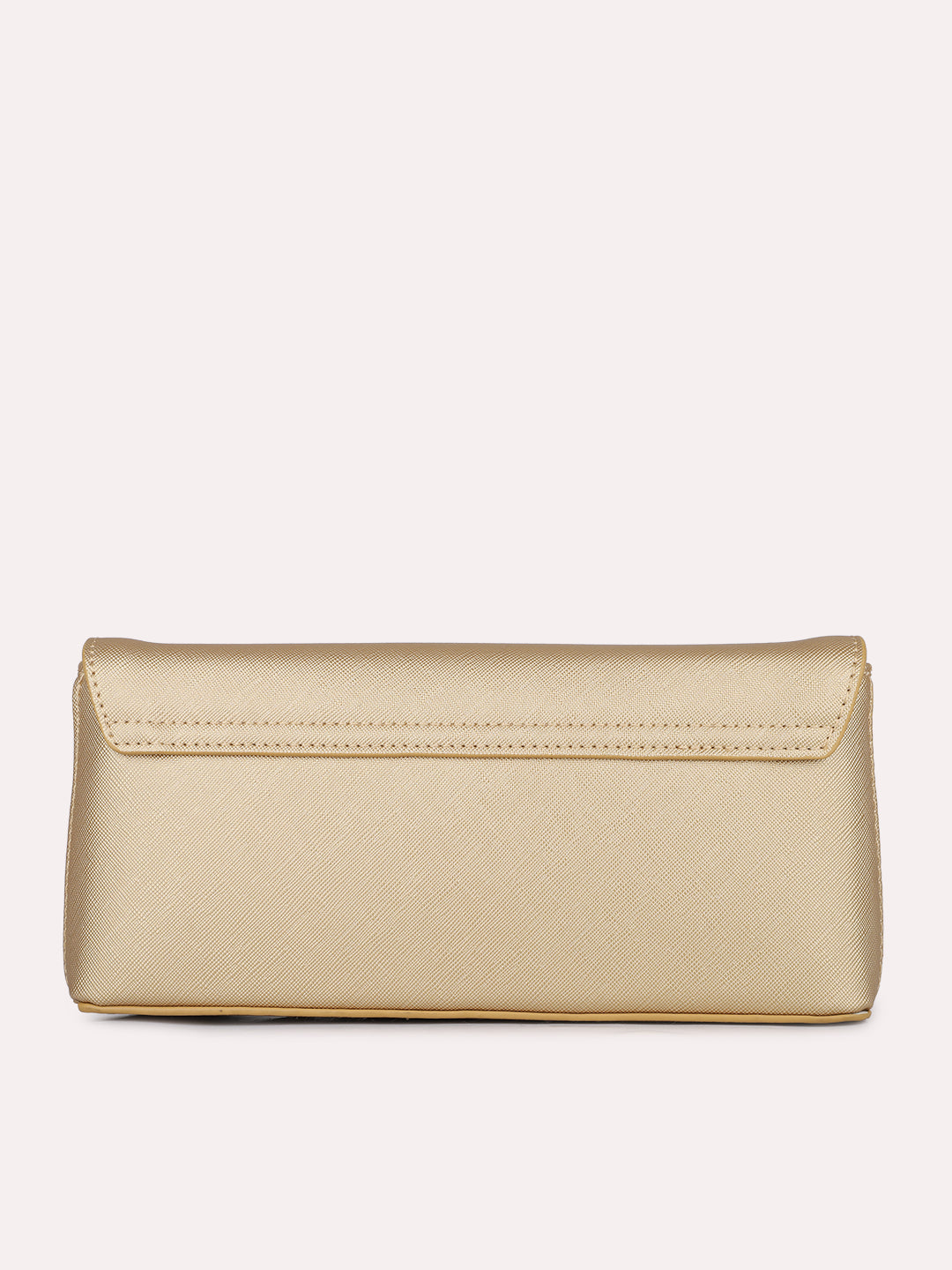 Women Gold Textured Clutch Bag With Twist Lock For Casual
