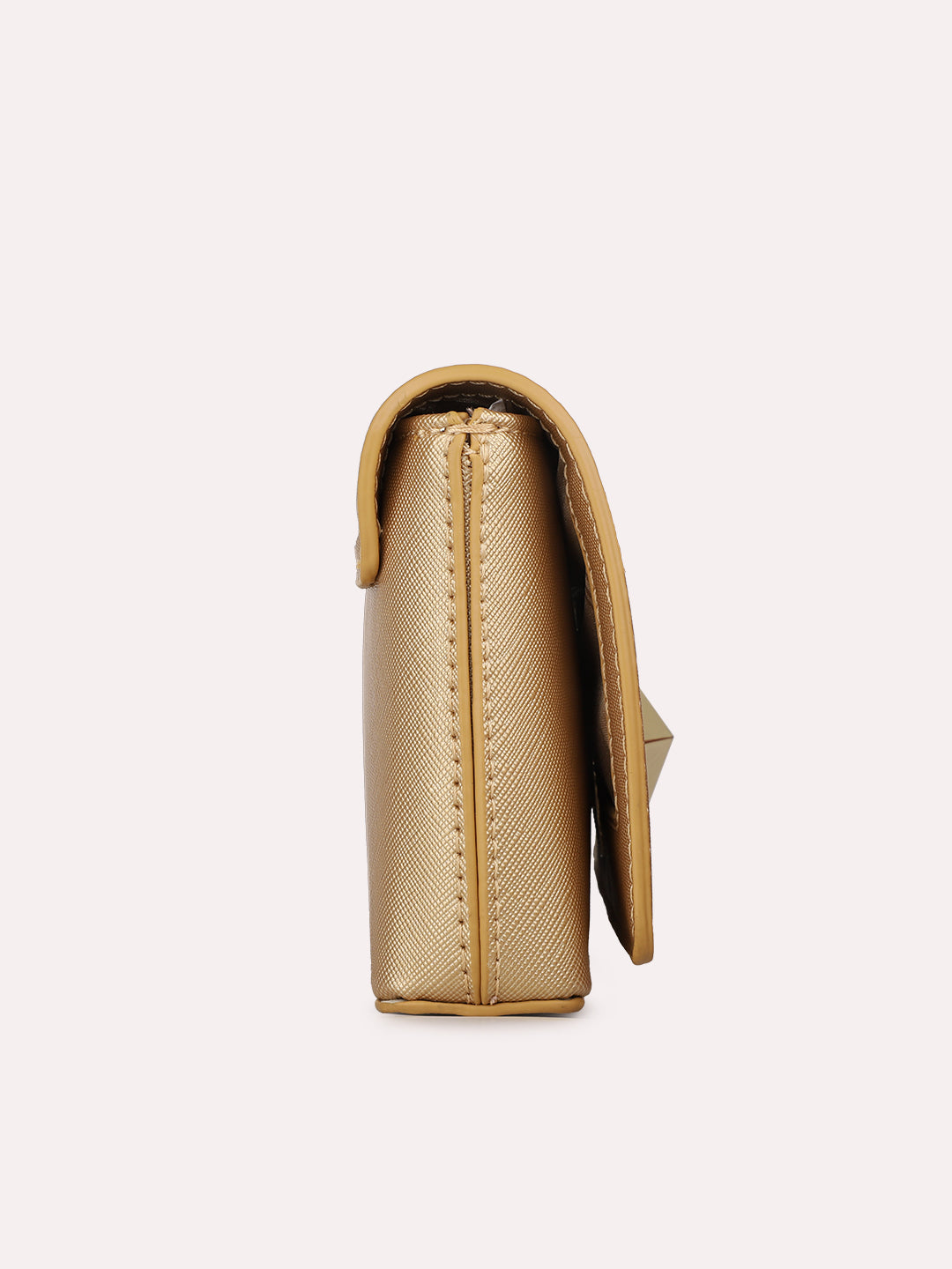 Women Gold Textured Clutch Bag With Twist Lock For Casual