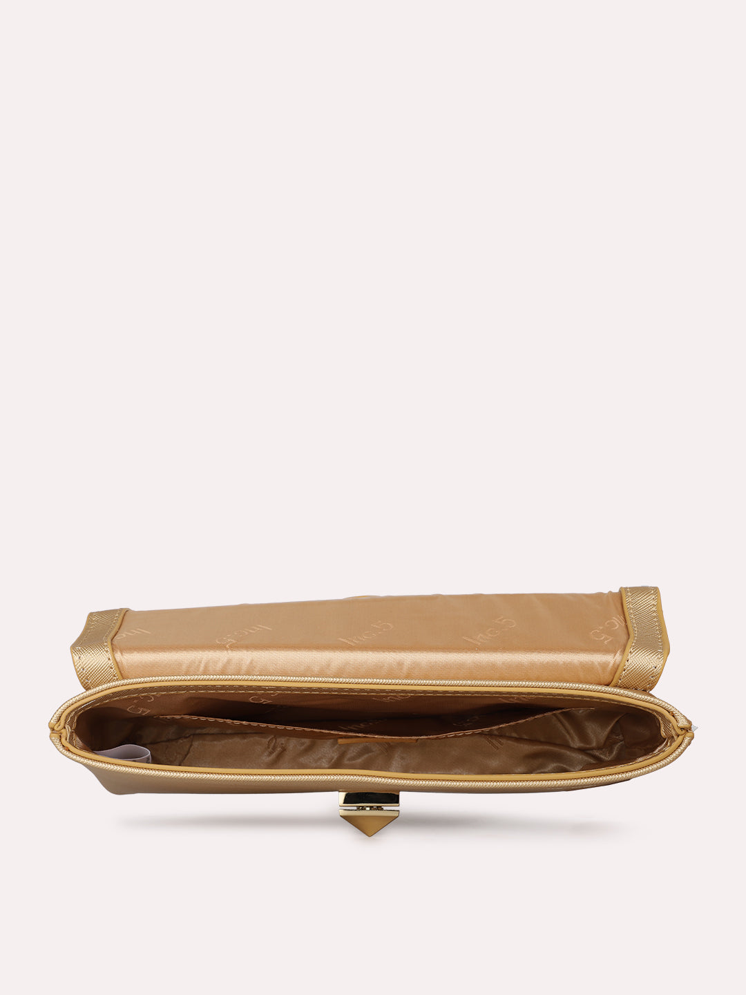 Women Gold Textured Clutch Bag With Twist Lock For Casual