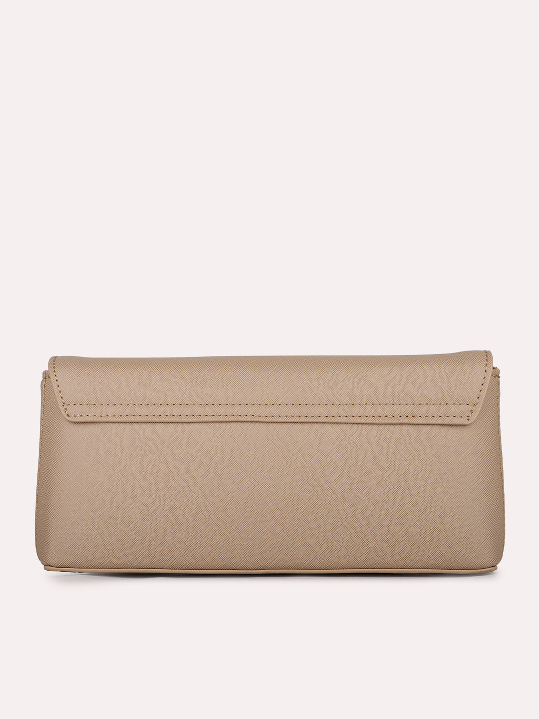 Women Beige Textured Clutch Bag With Twist Lock For Casual