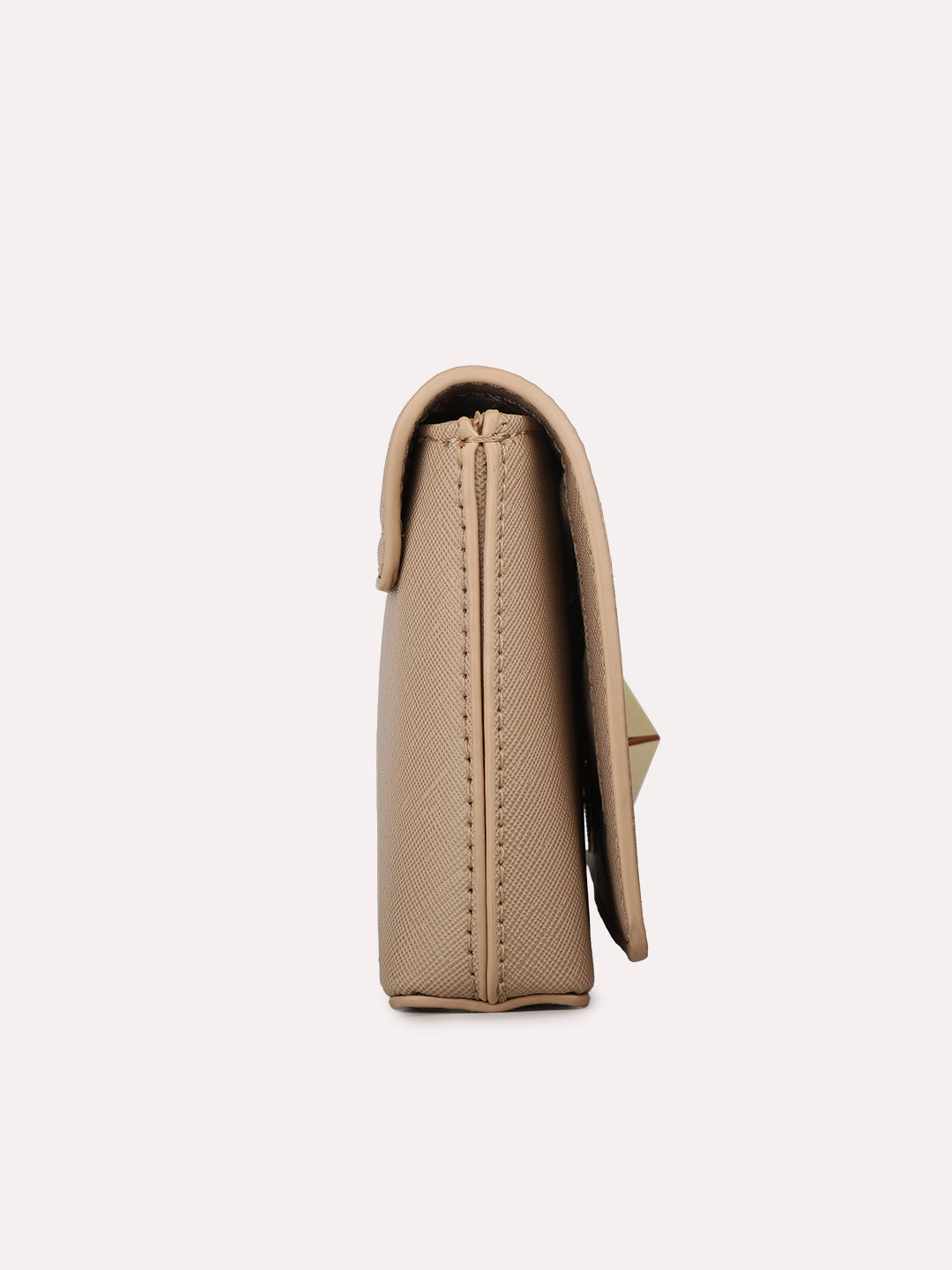 Women Beige Textured Clutch Bag With Twist Lock For Casual