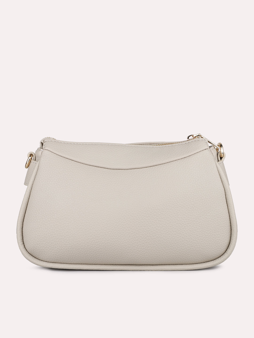 Women Beige Textured Shoulder Bag With Zipper