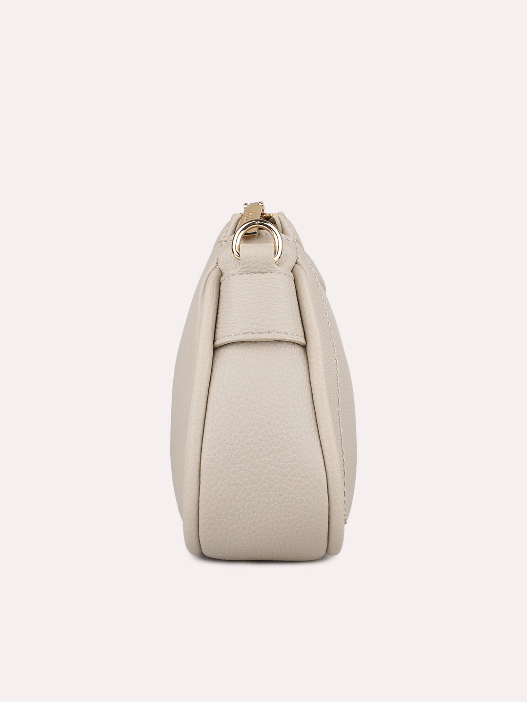Women Beige Textured Shoulder Bag With Zipper