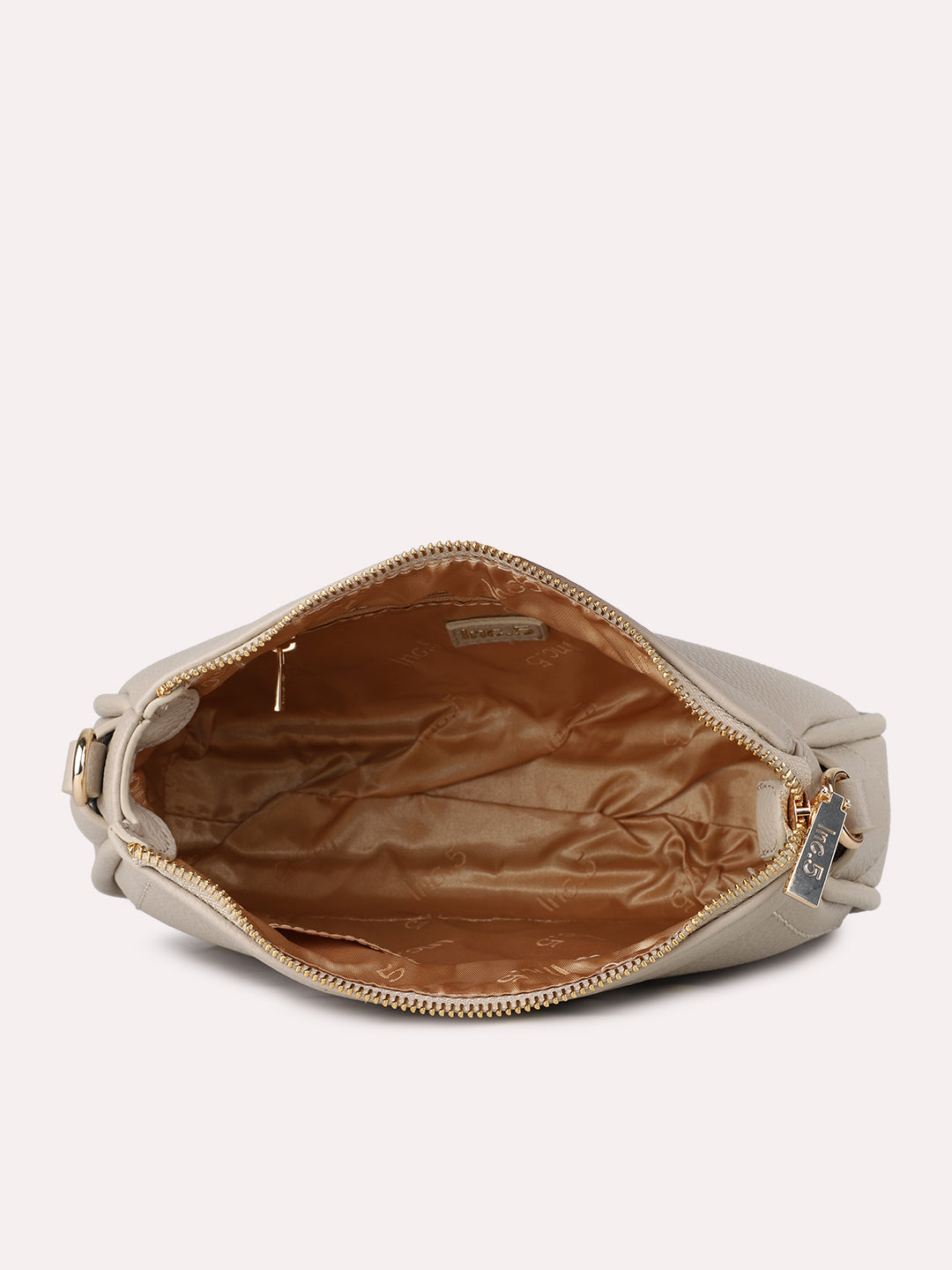 Women Beige Textured Shoulder Bag With Zipper
