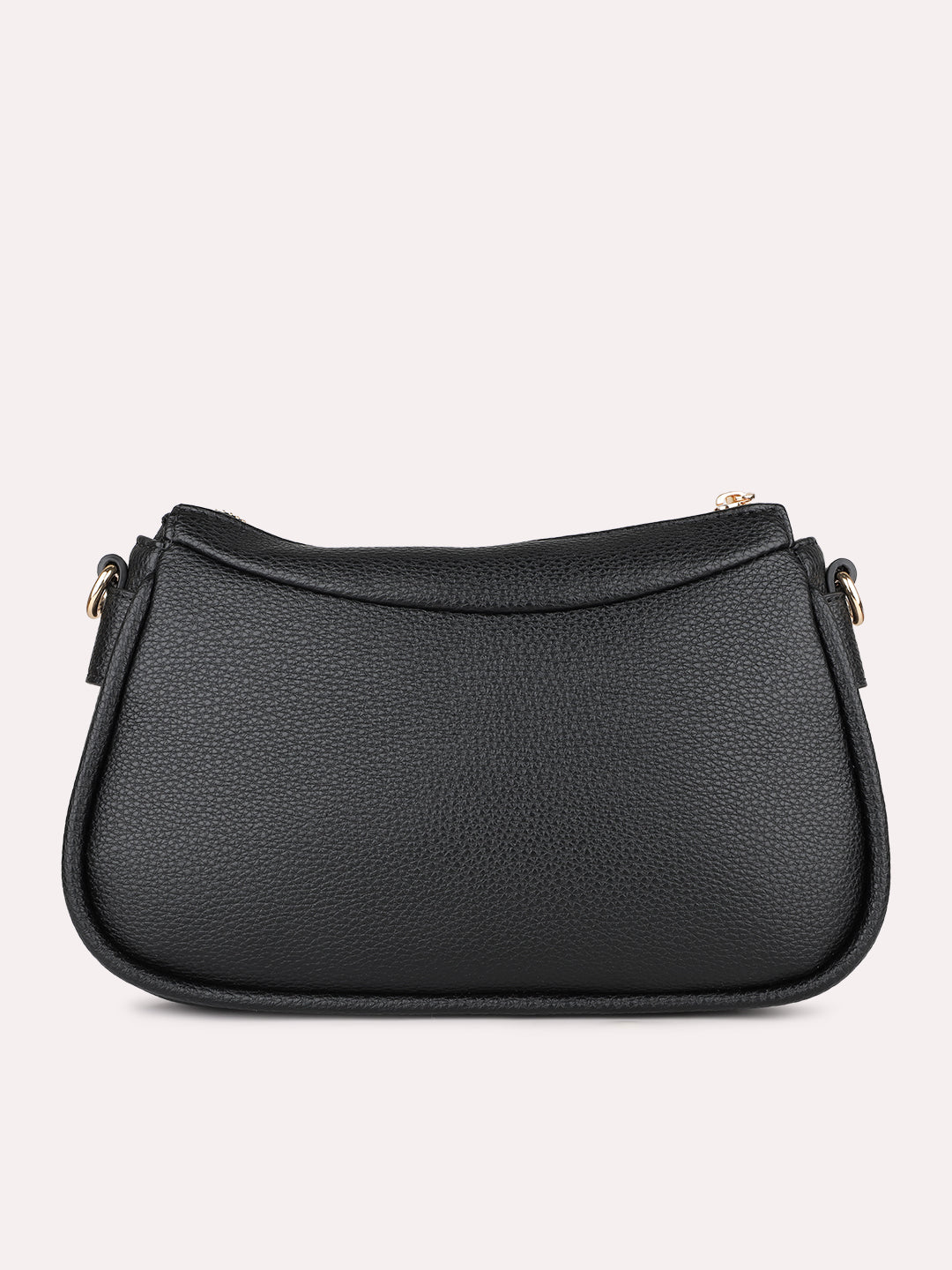 Women Black Textured Shoulder Bag With Zip