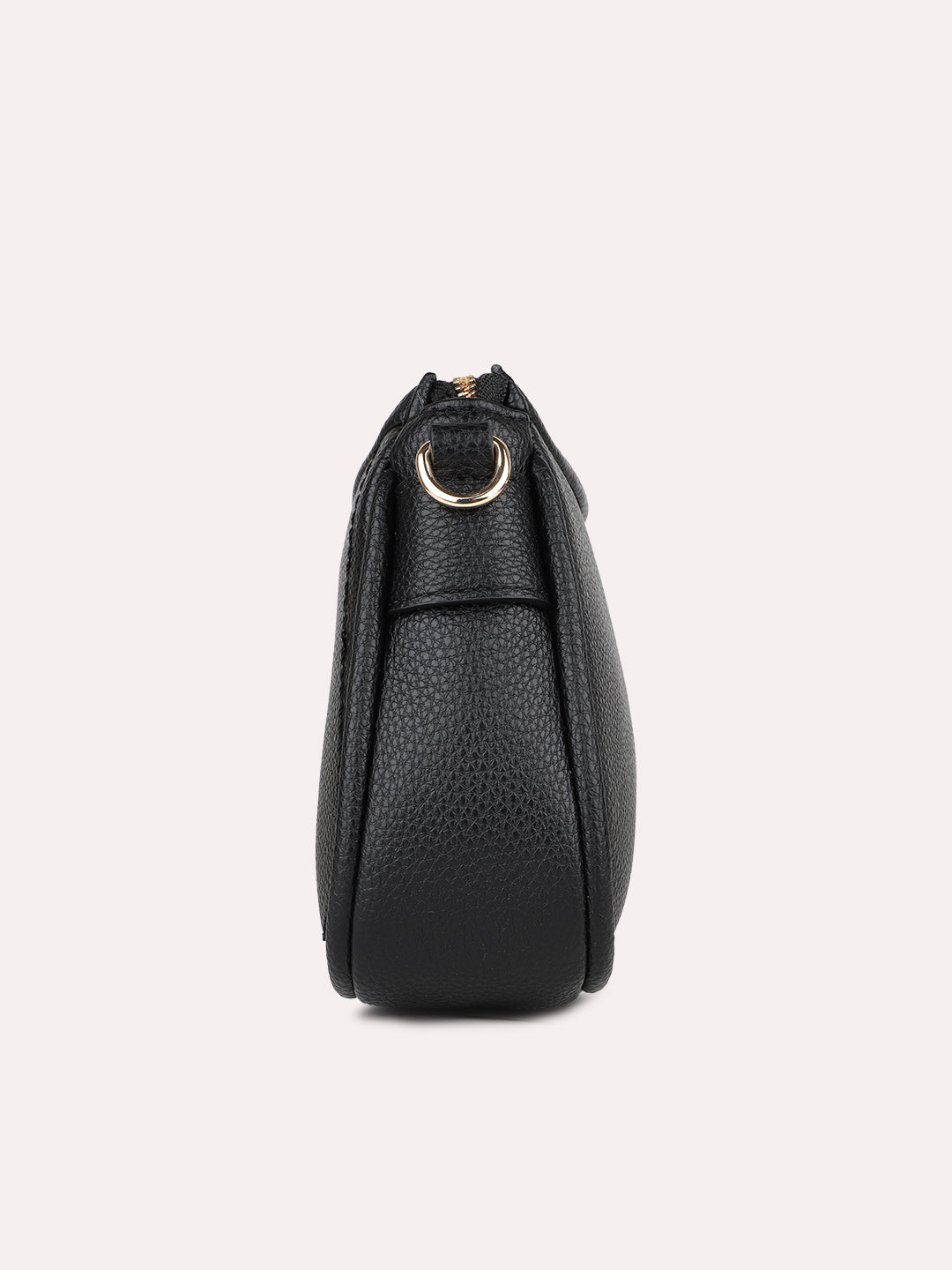 Women Black Textured Shoulder Bag With Zip