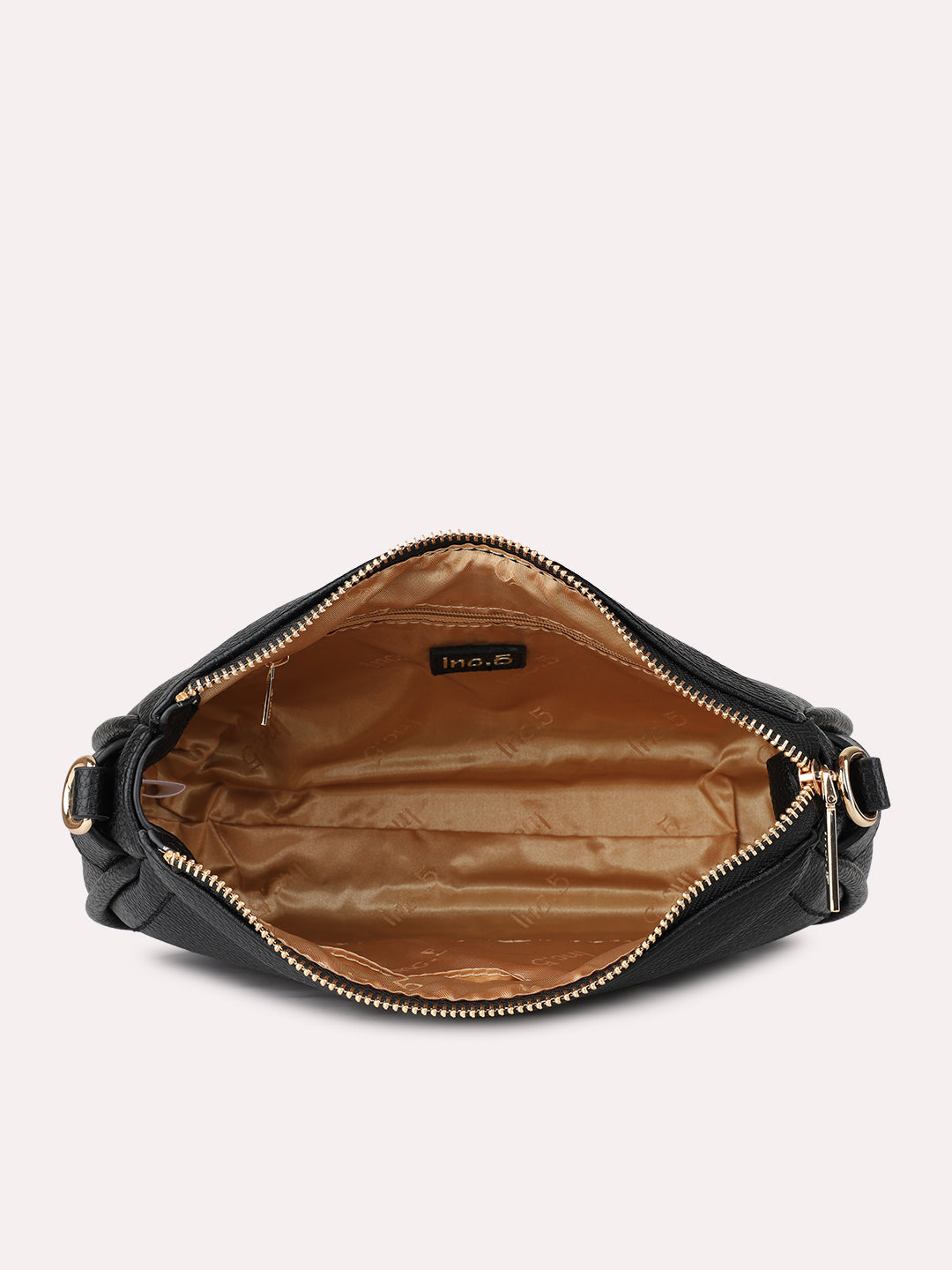 Women Black Textured Shoulder Bag With Zip