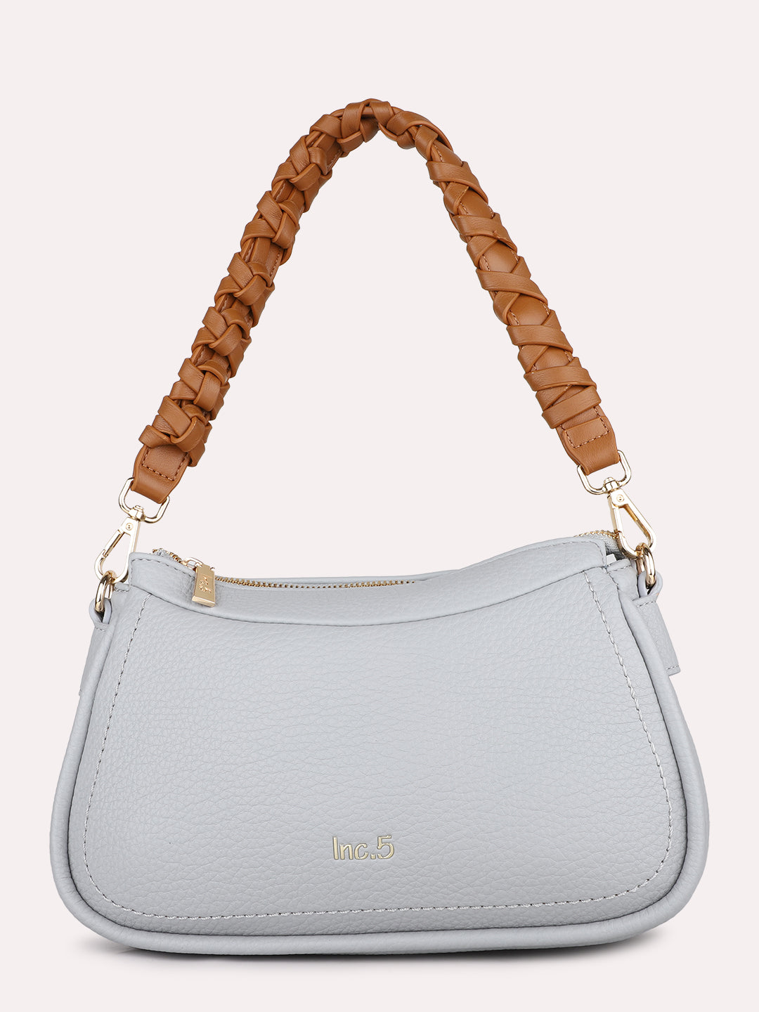 Women Blue Textured Shoulder Bag With Zip Lock For Casual