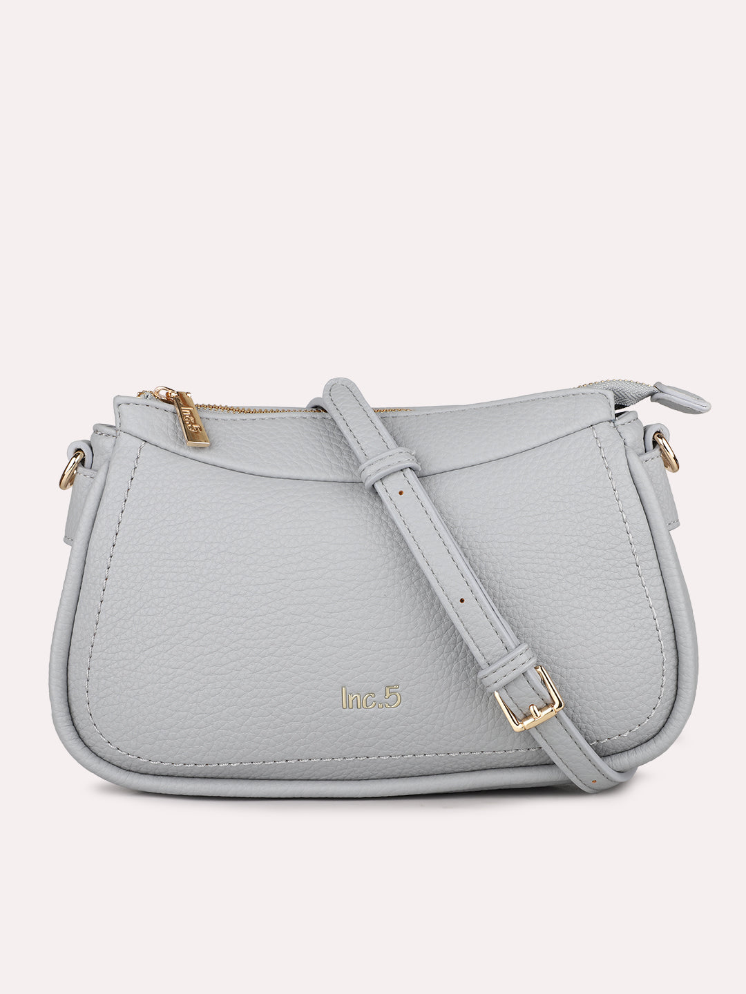 Women Blue Textured Shoulder Bag With Zip Lock For Casual
