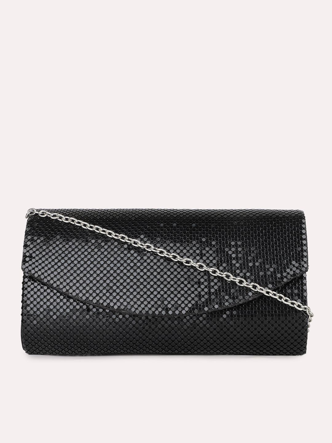 Women Black Embellished Clutch Bag With Magnet Lock