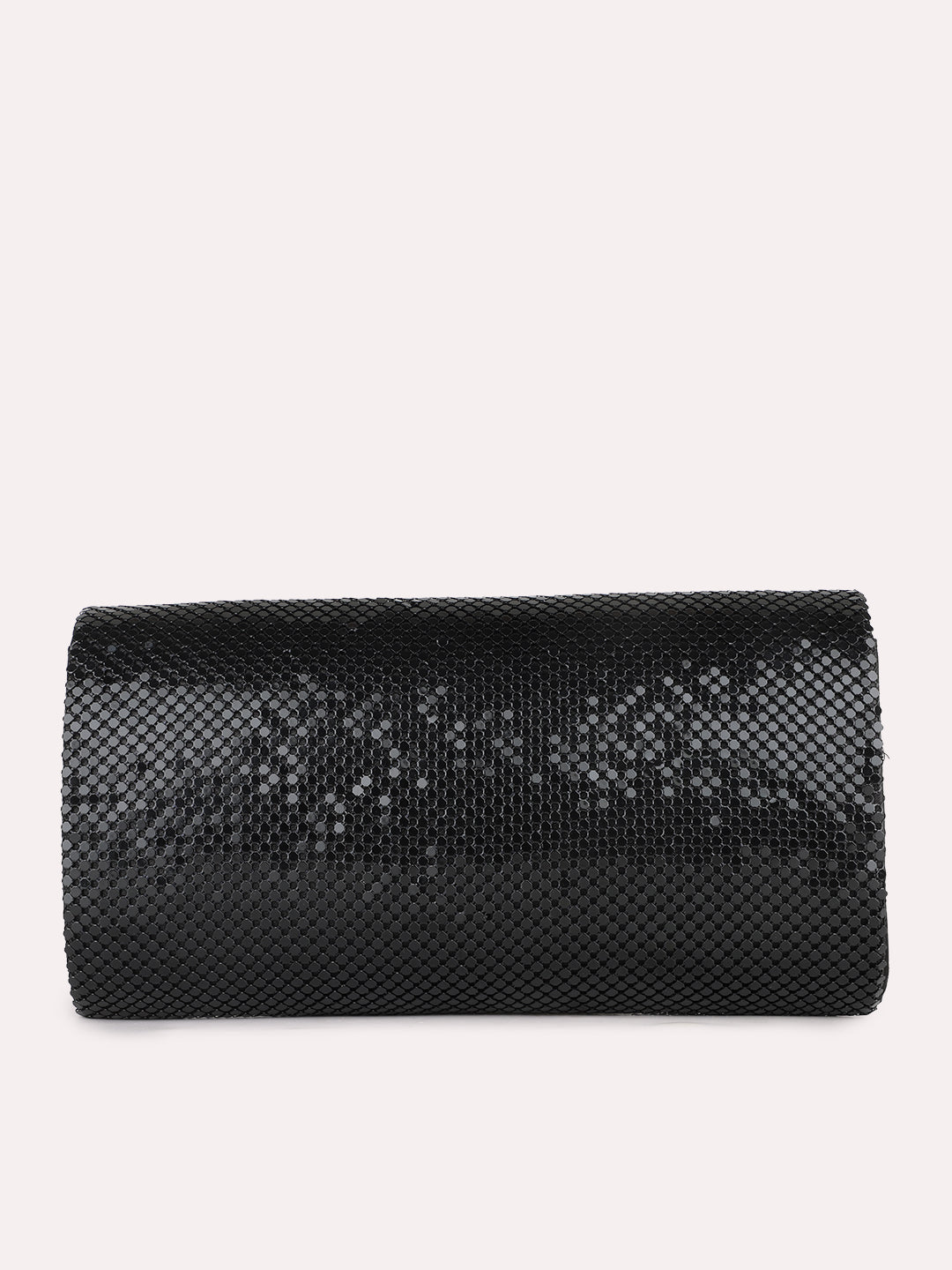 Women Black Embellished Clutch Bag With Magnet Lock