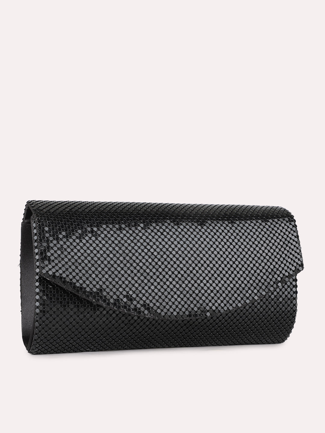 Women Black Embellished Clutch Bag With Magnet Lock