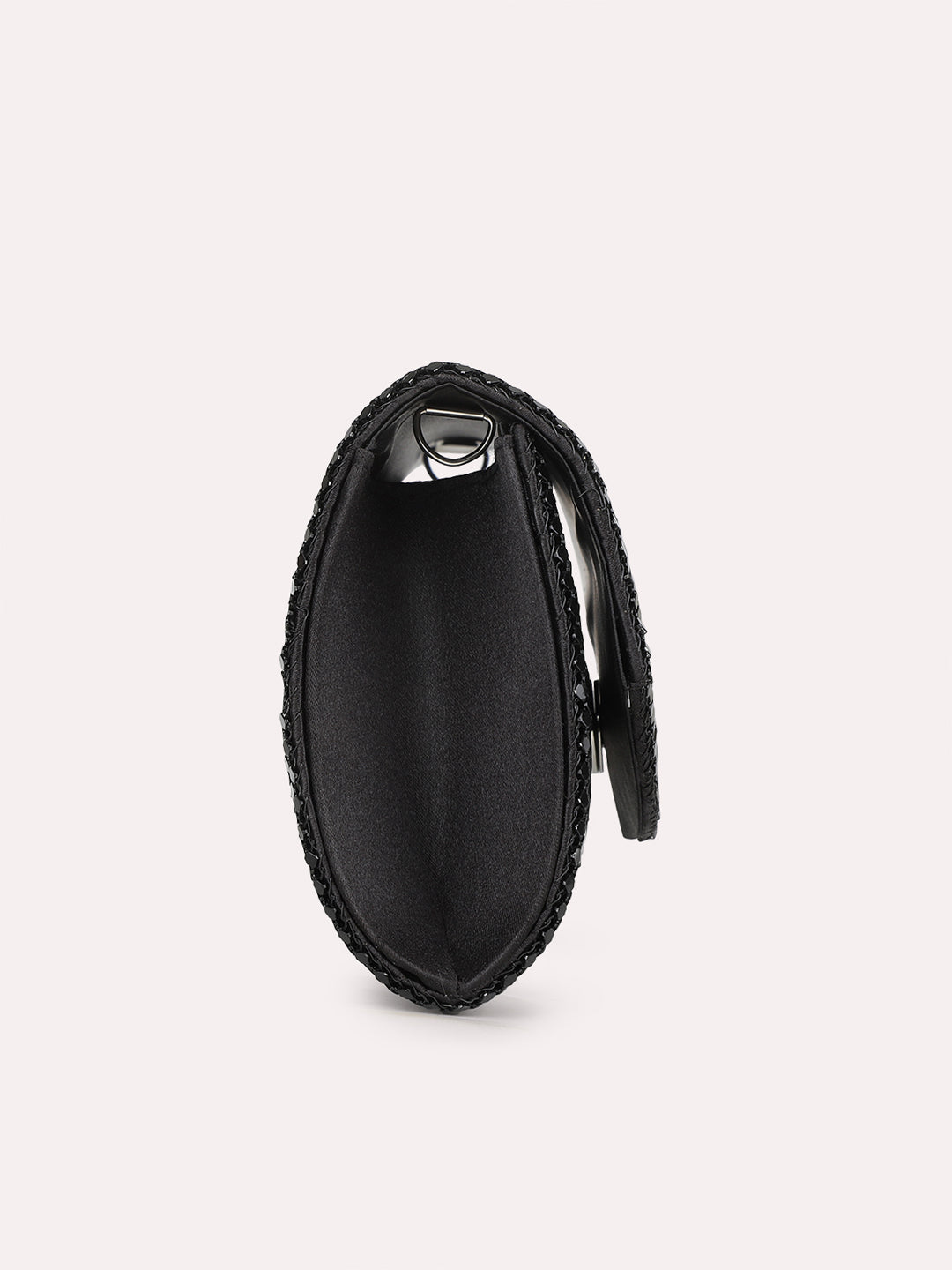 Women Black Embellished Clutch Bag With Magnet Lock