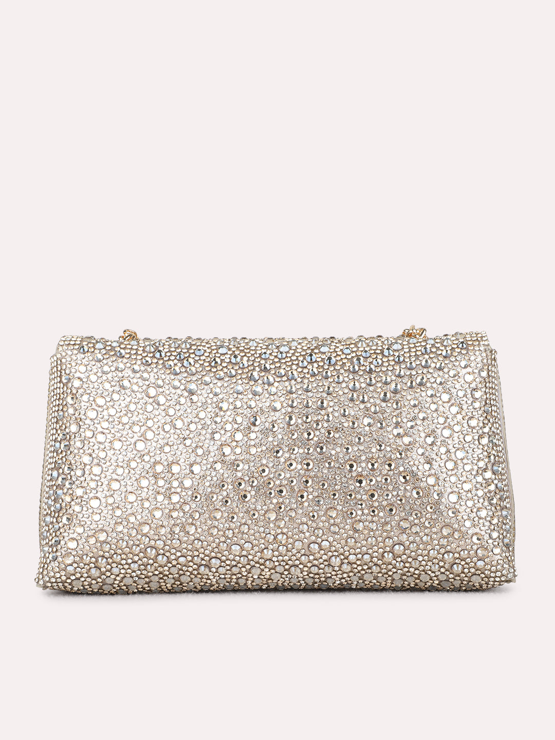 Women Golden Embellished Clutch Bag With Magnet Lock
