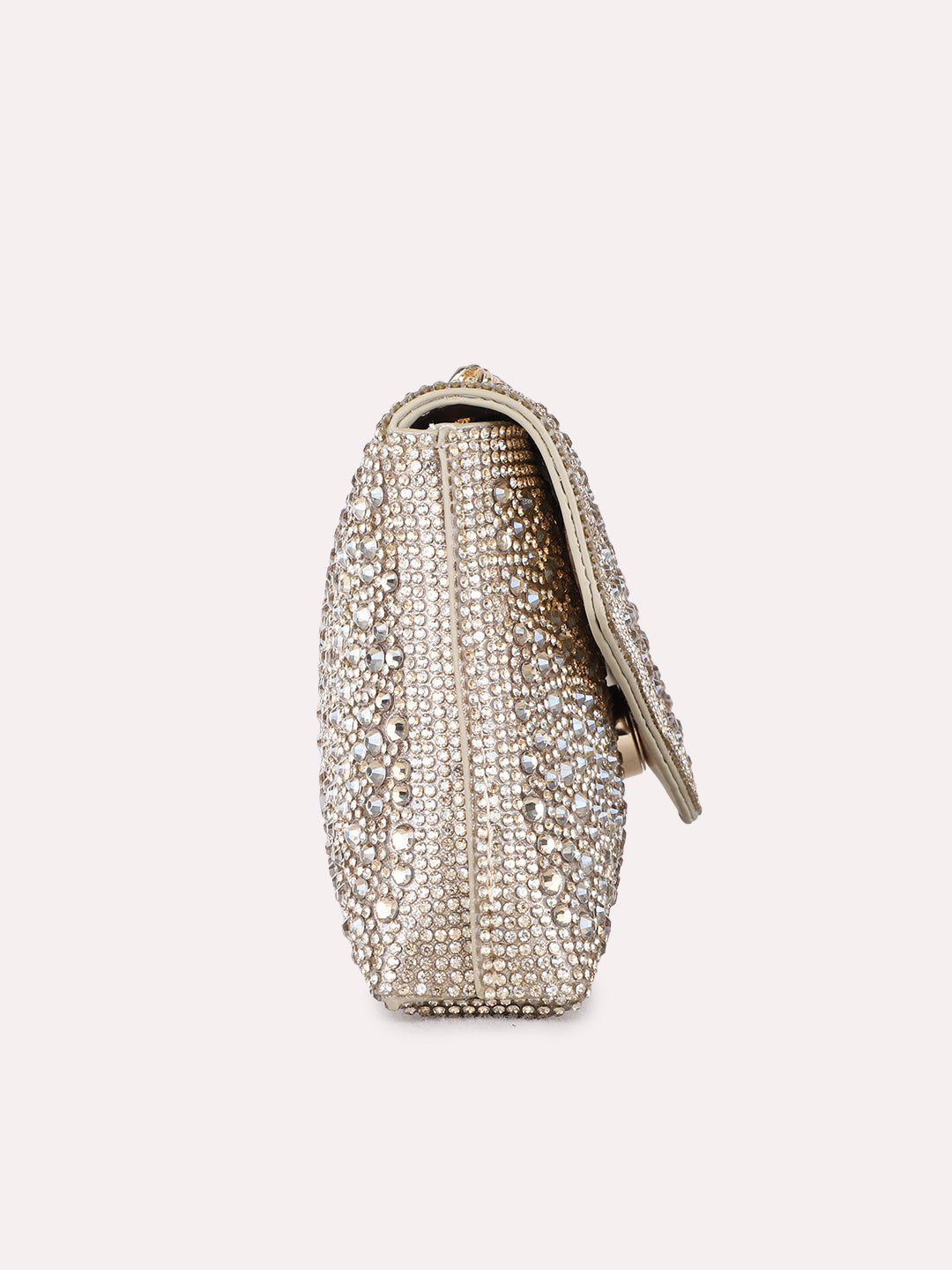 Women Golden Embellished Clutch Bag With Magnet Lock