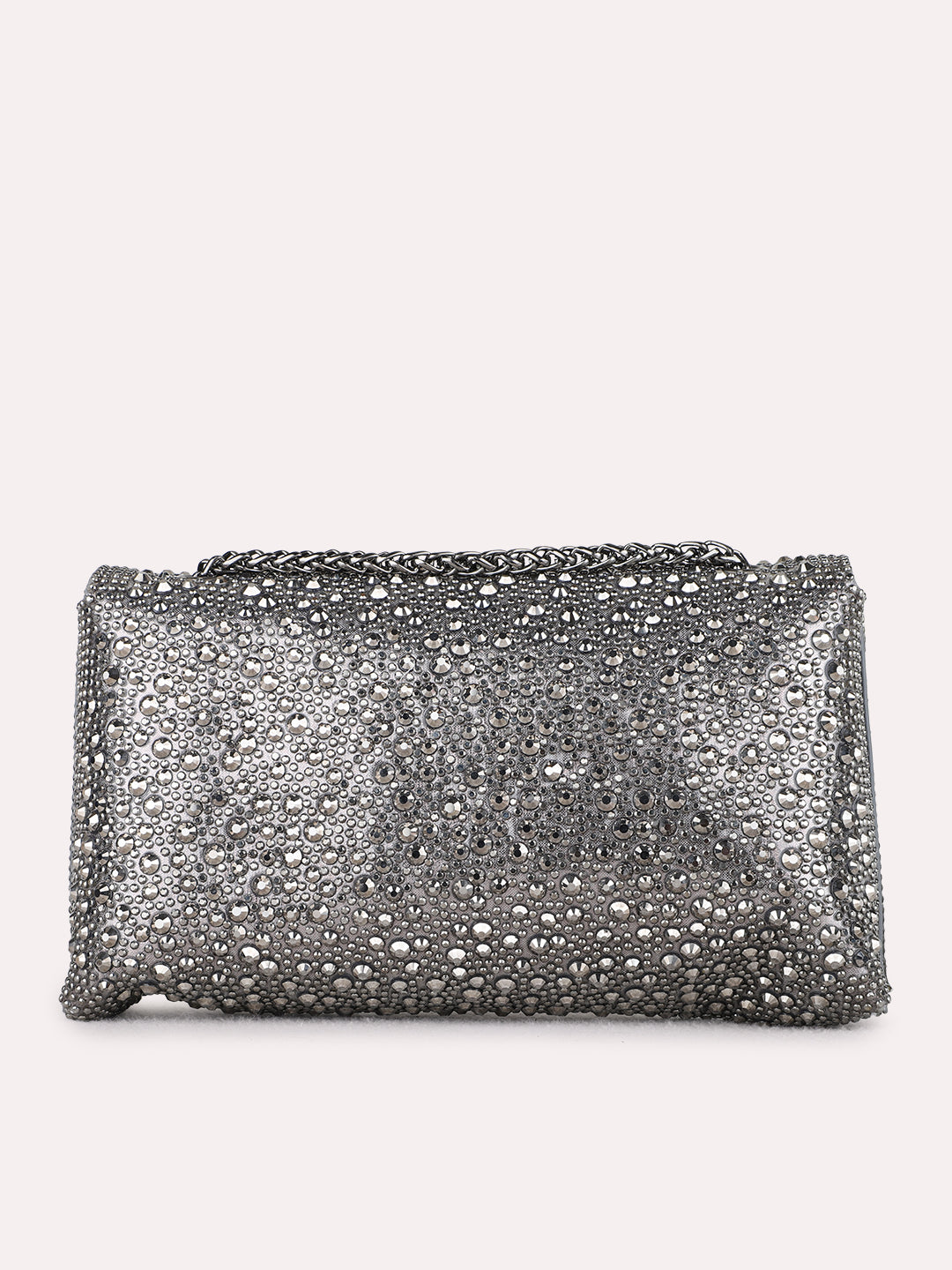 Women Pewter Embellished Clutch Bag With Magnet Lock