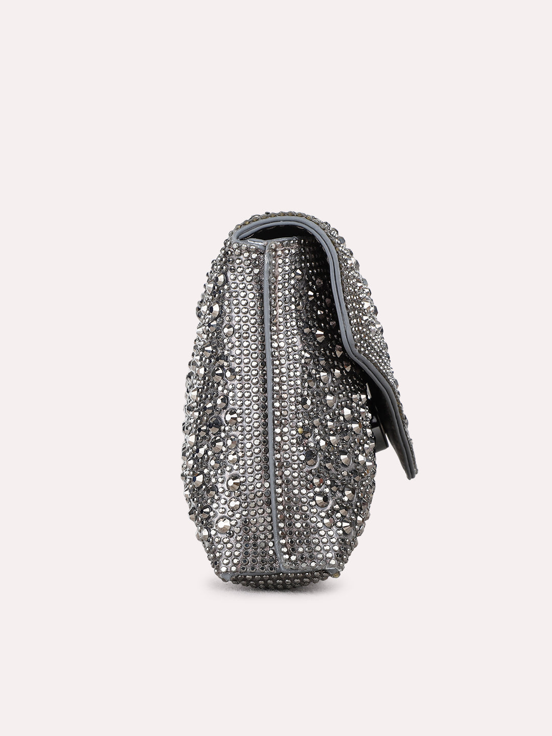 Women Pewter Embellished Clutch Bag With Magnet Lock