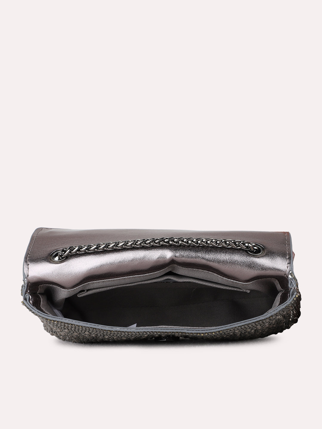 Women Pewter Embellished Clutch Bag With Magnet Lock