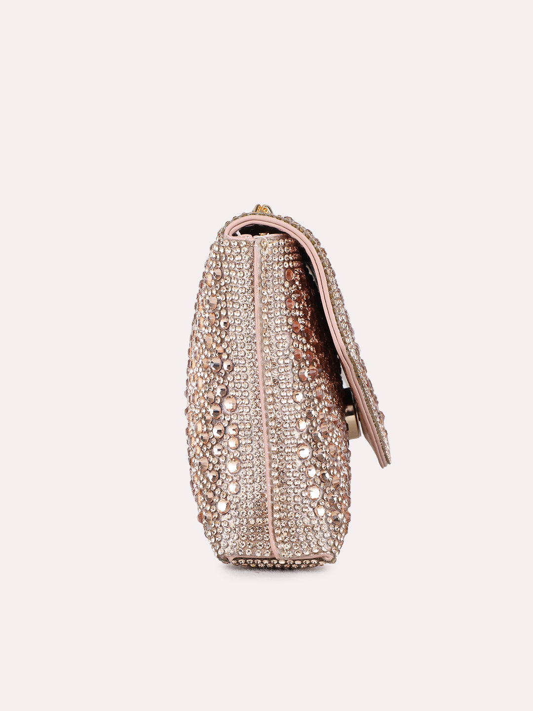 Women Rose Gold Embellished Clutch Bag With Magnet Lock