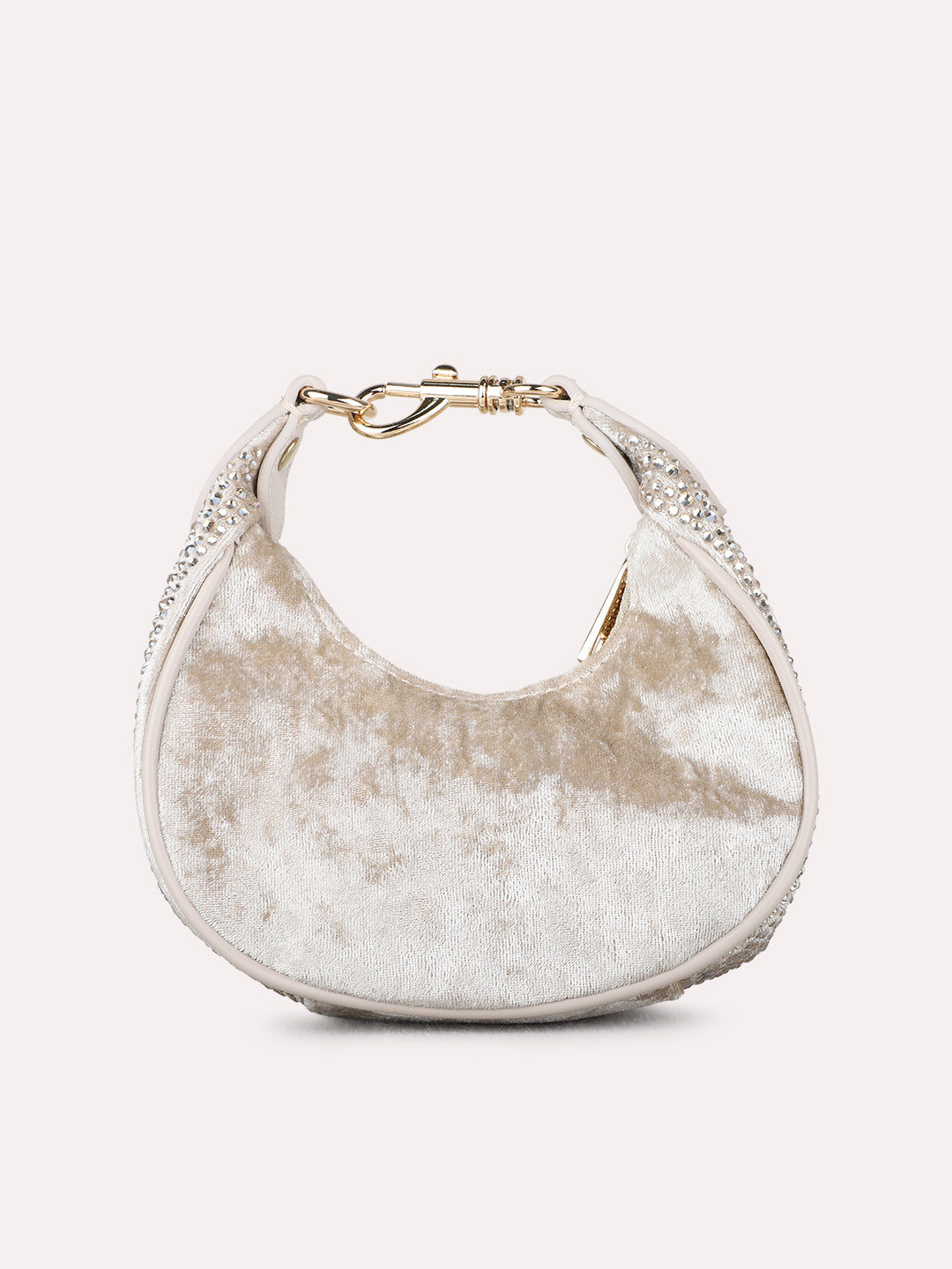 Women Gold Embellished Sling Bag With Zip Lock For Party