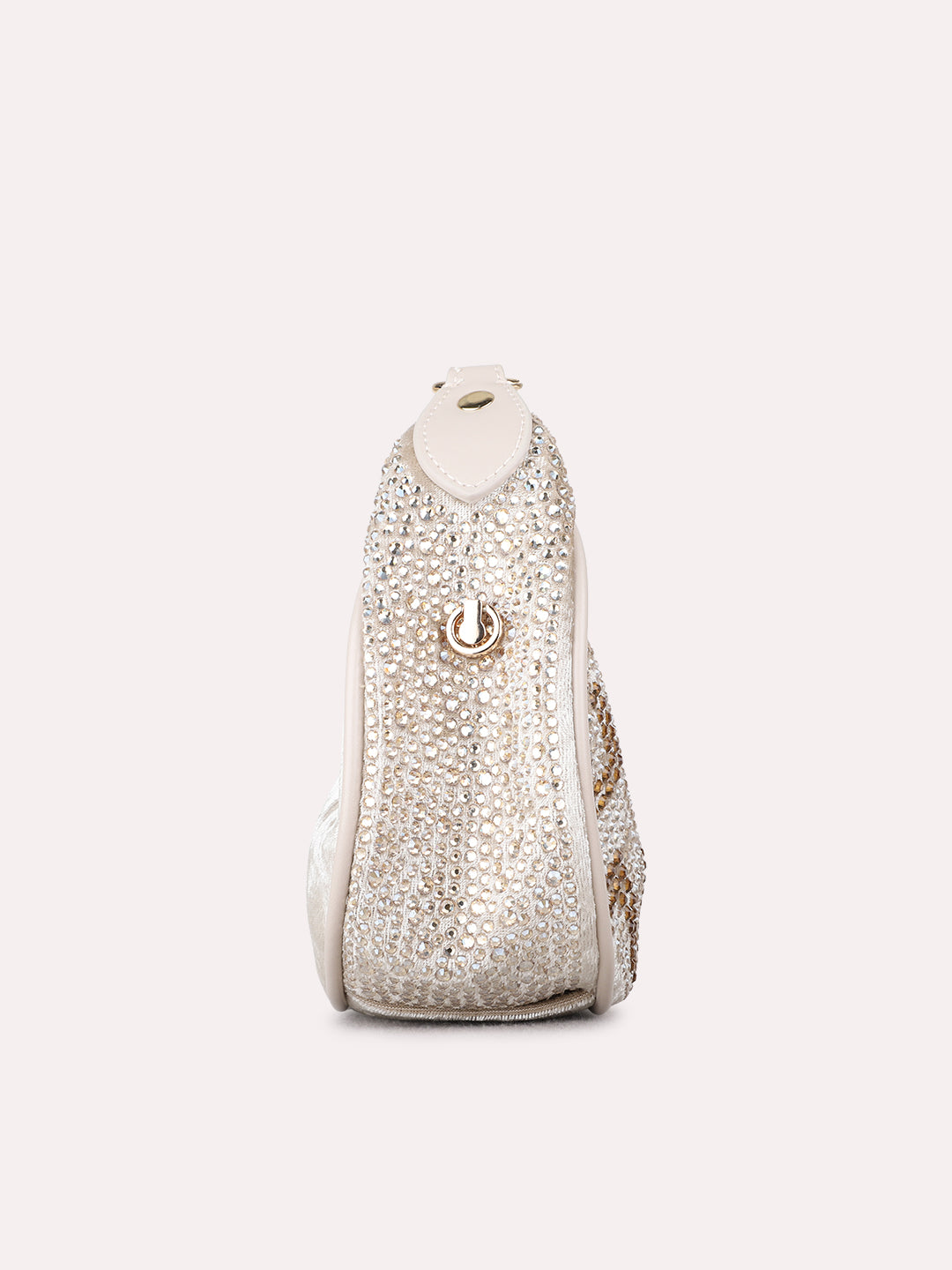 Women Gold Embellished Sling Bag With Zip Lock For Party