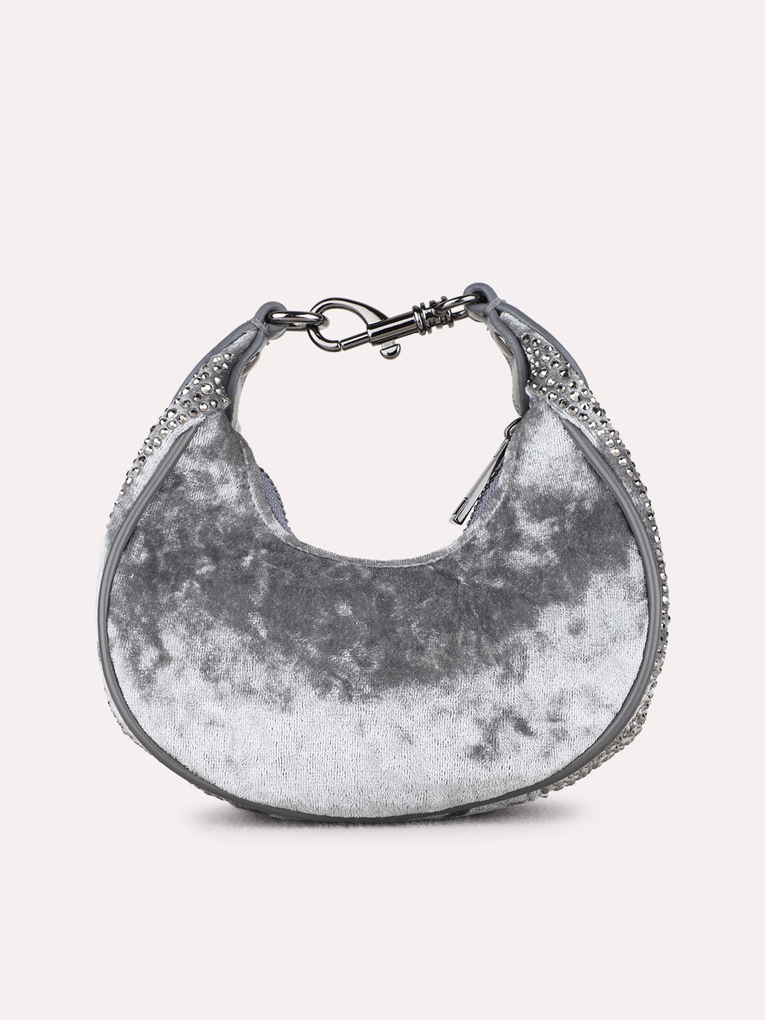 Women Pewter Embellished Sling Bag With Zip Lock For Party