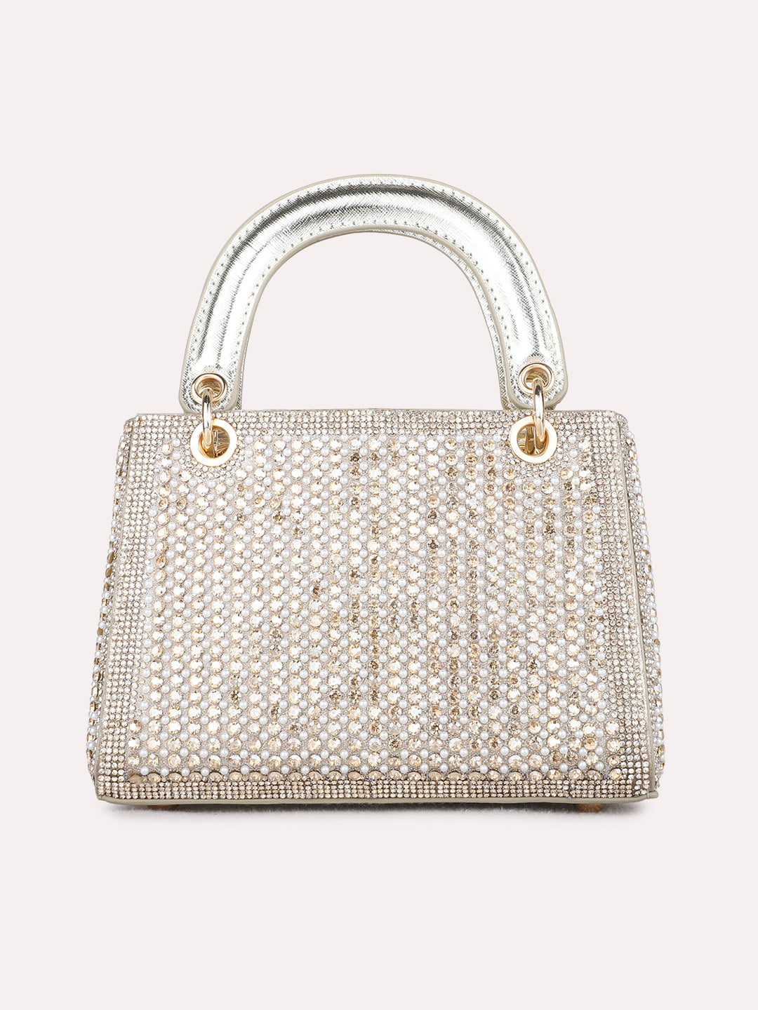 Women Gold Embellished Handbag With Zip Lock For Party