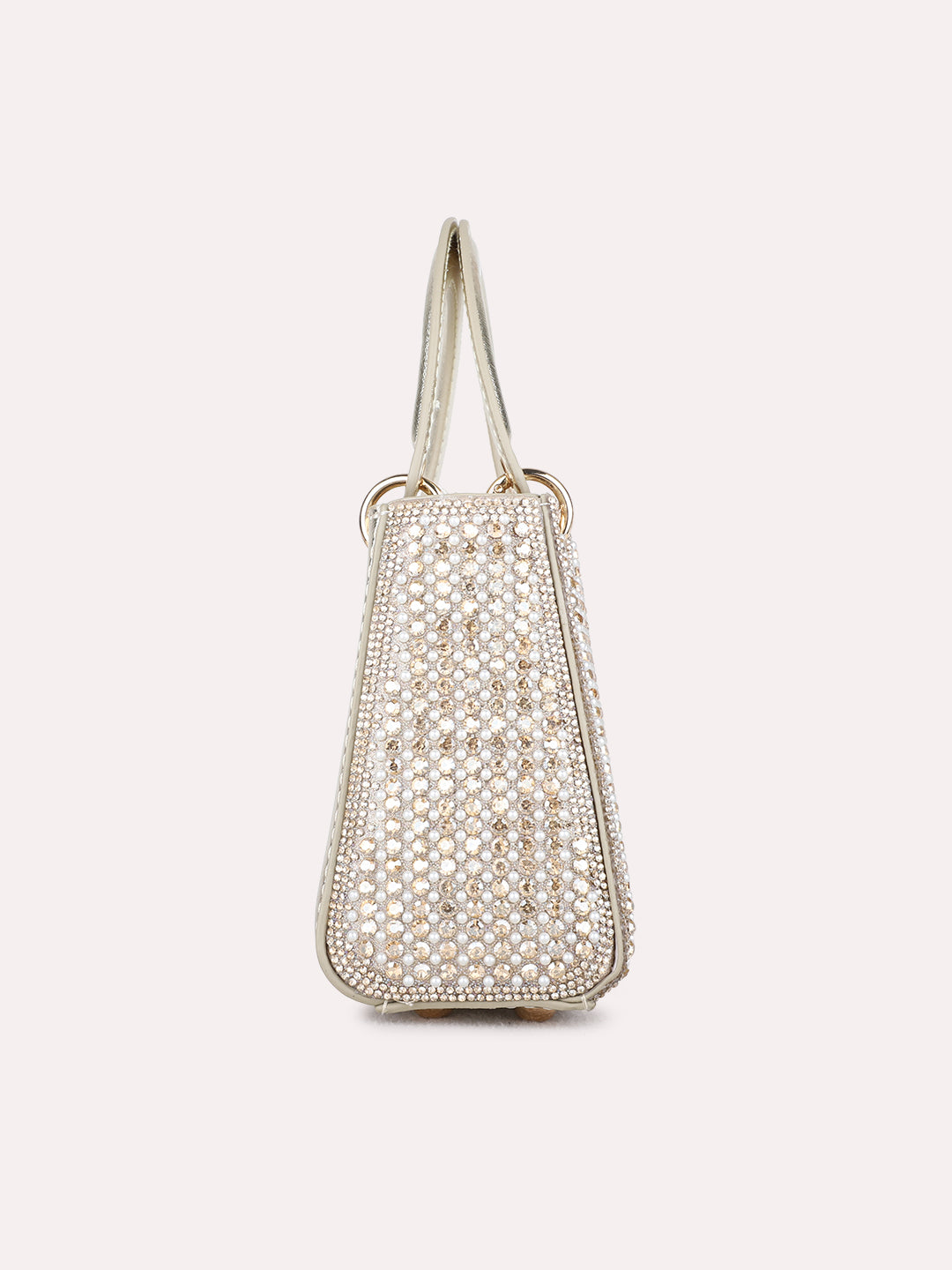 Women Gold Embellished Handbag With Zip Lock For Party