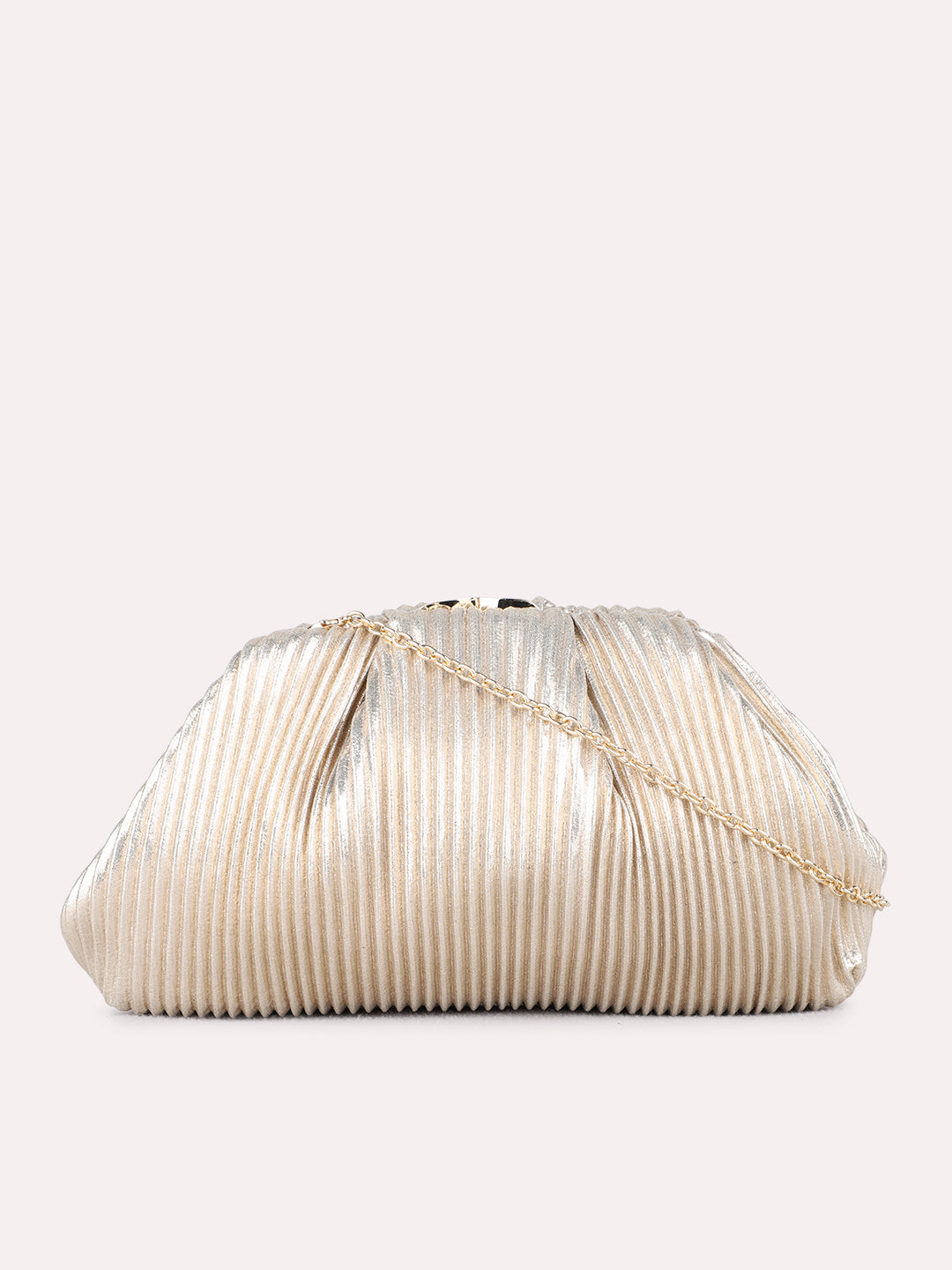 Women Golden Embellished Clutch Bag With Push Lock