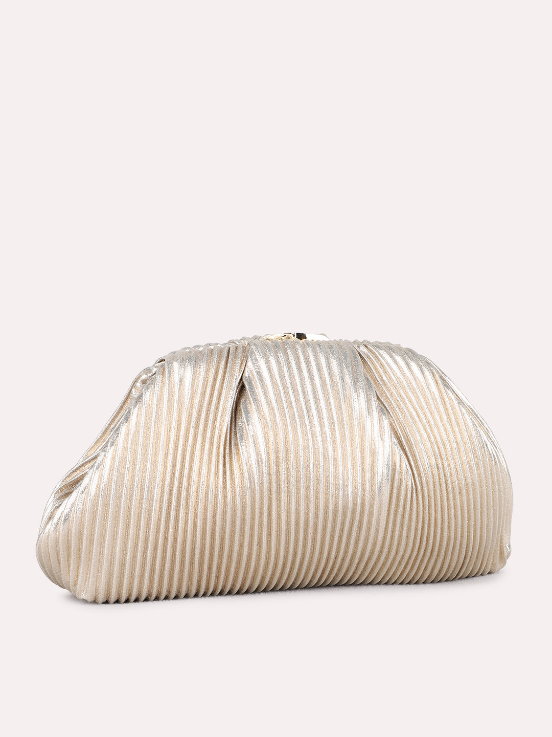 Women Golden Embellished Clutch Bag With Push Lock