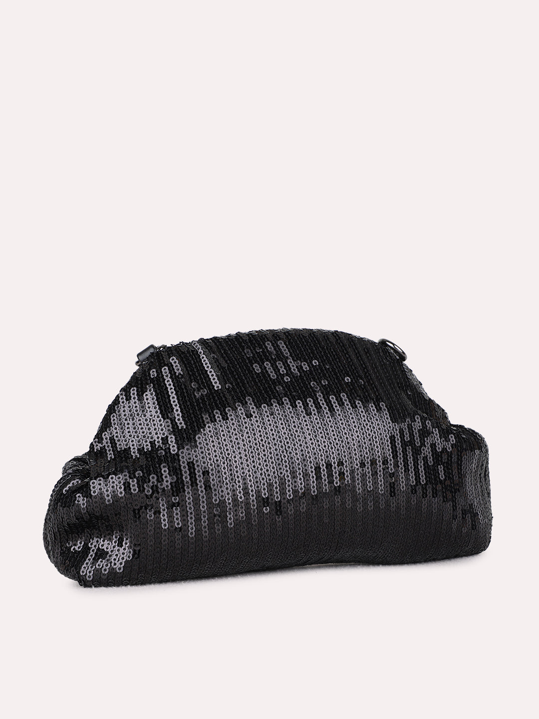 Women Black Embellished Clutch Bag With Magnet Lock For Party
