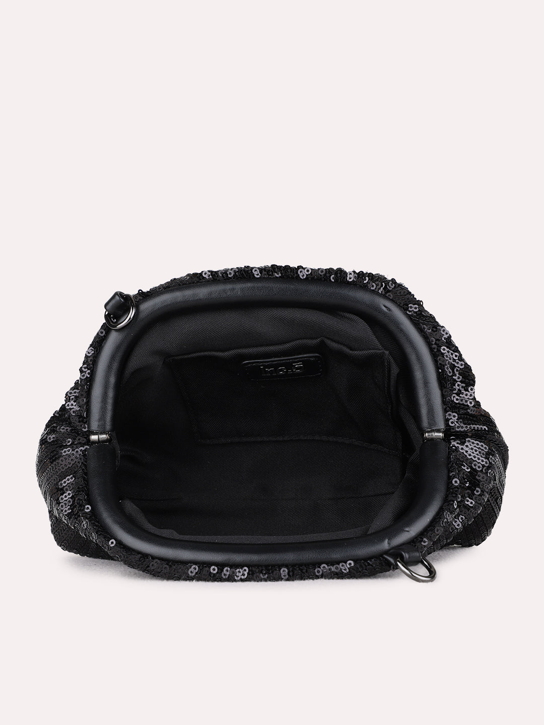 Women Black Embellished Clutch Bag With Magnet Lock For Party