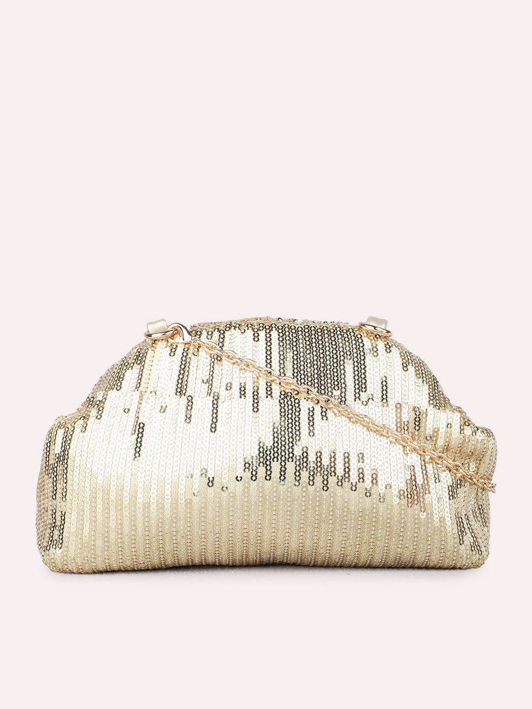 Women Gold Embellished Clutch Bag With Magnet Lock For Party