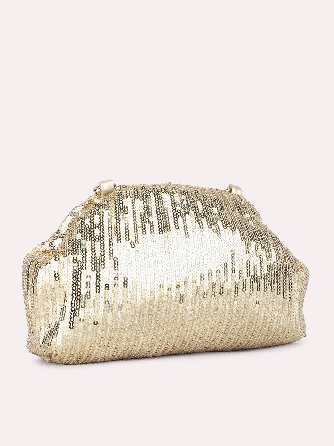 Women Gold Embellished Clutch Bag With Magnet Lock For Party