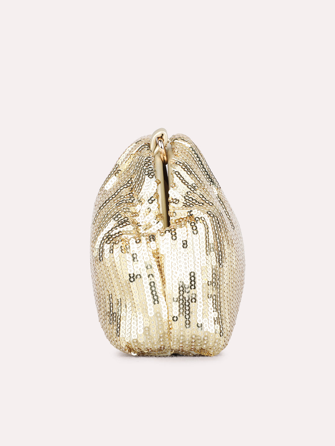 Women Gold Embellished Clutch Bag With Magnet Lock For Party