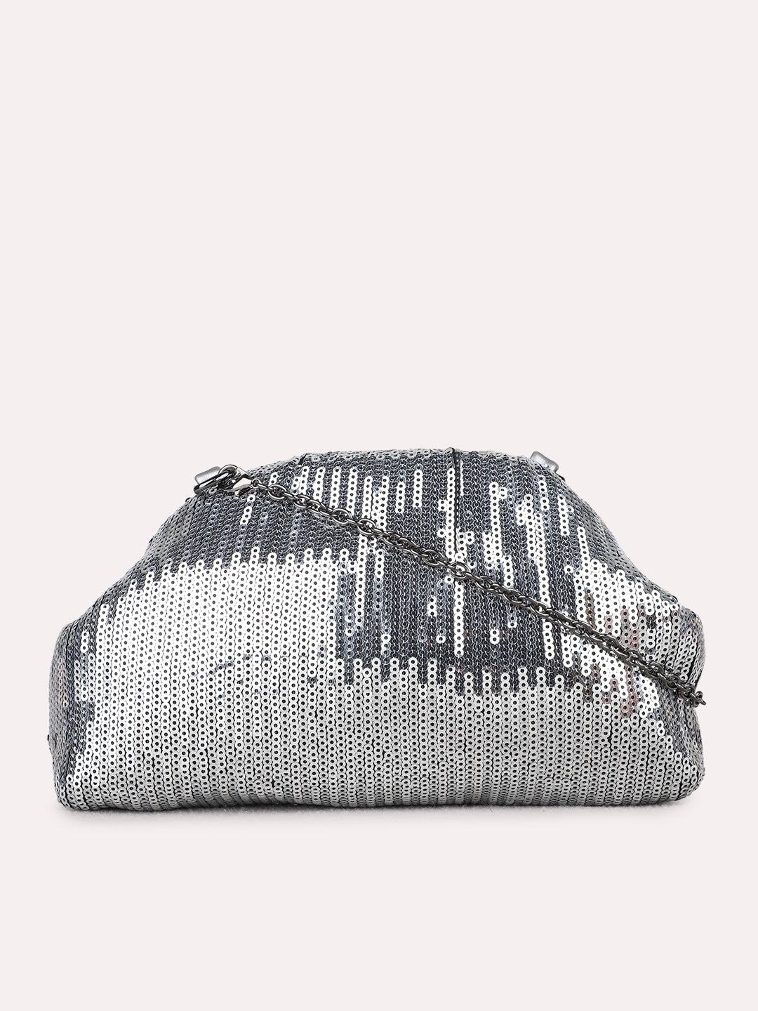 Women Grey Embellished Clutch Bag With Magnet Lock