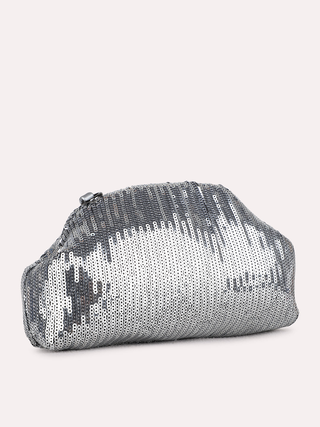 Women Grey Embellished Clutch Bag With Magnet Lock