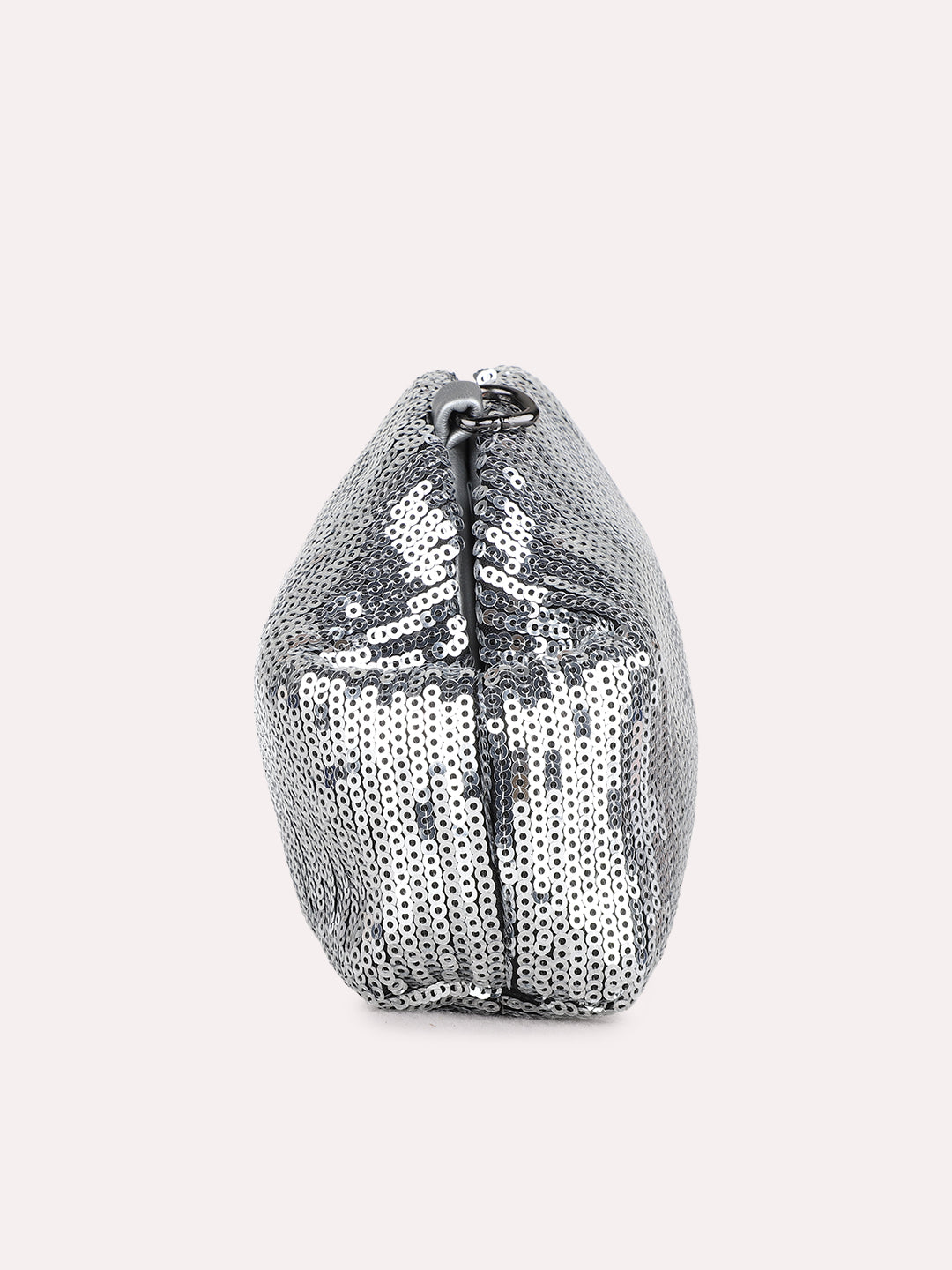 Women Grey Embellished Clutch Bag With Magnet Lock