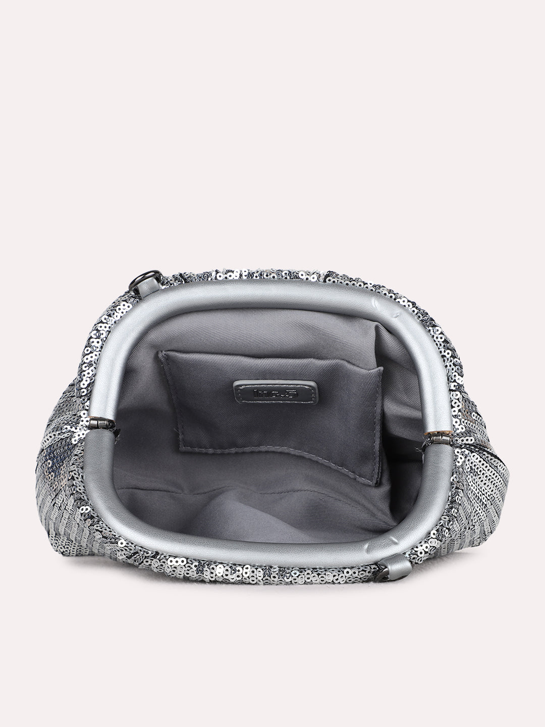 Women Grey Embellished Clutch Bag With Magnet Lock