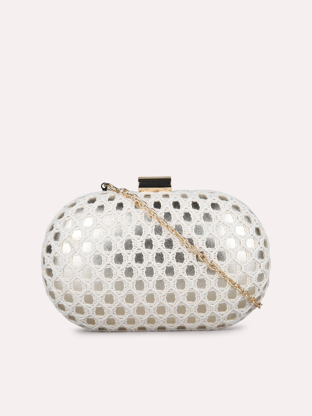 Women Golden Embellished Clutch Bag With Push Lock For Party