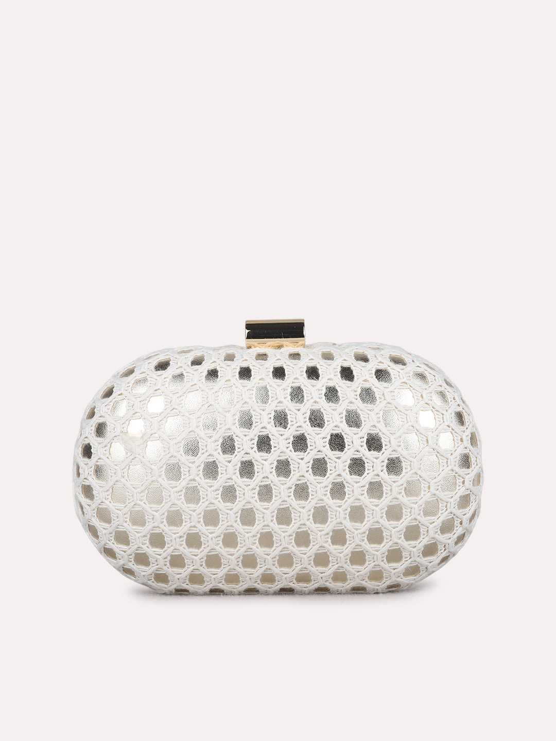 Women Golden Embellished Clutch Bag With Push Lock For Party