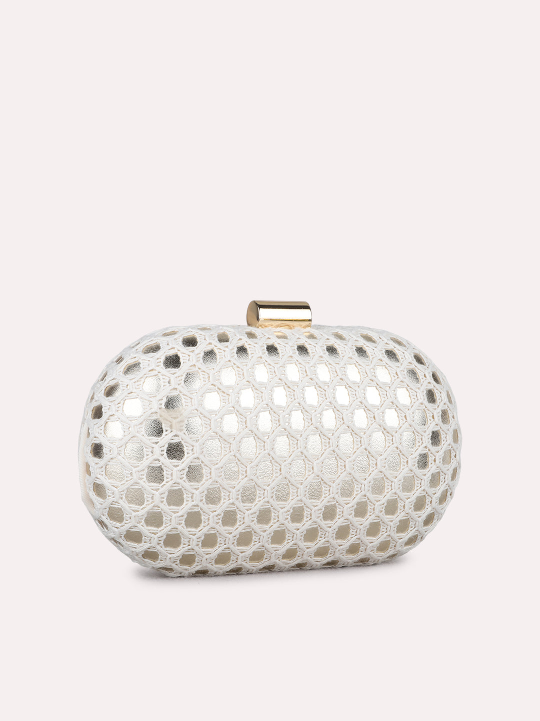 Women Golden Embellished Clutch Bag With Push Lock For Party