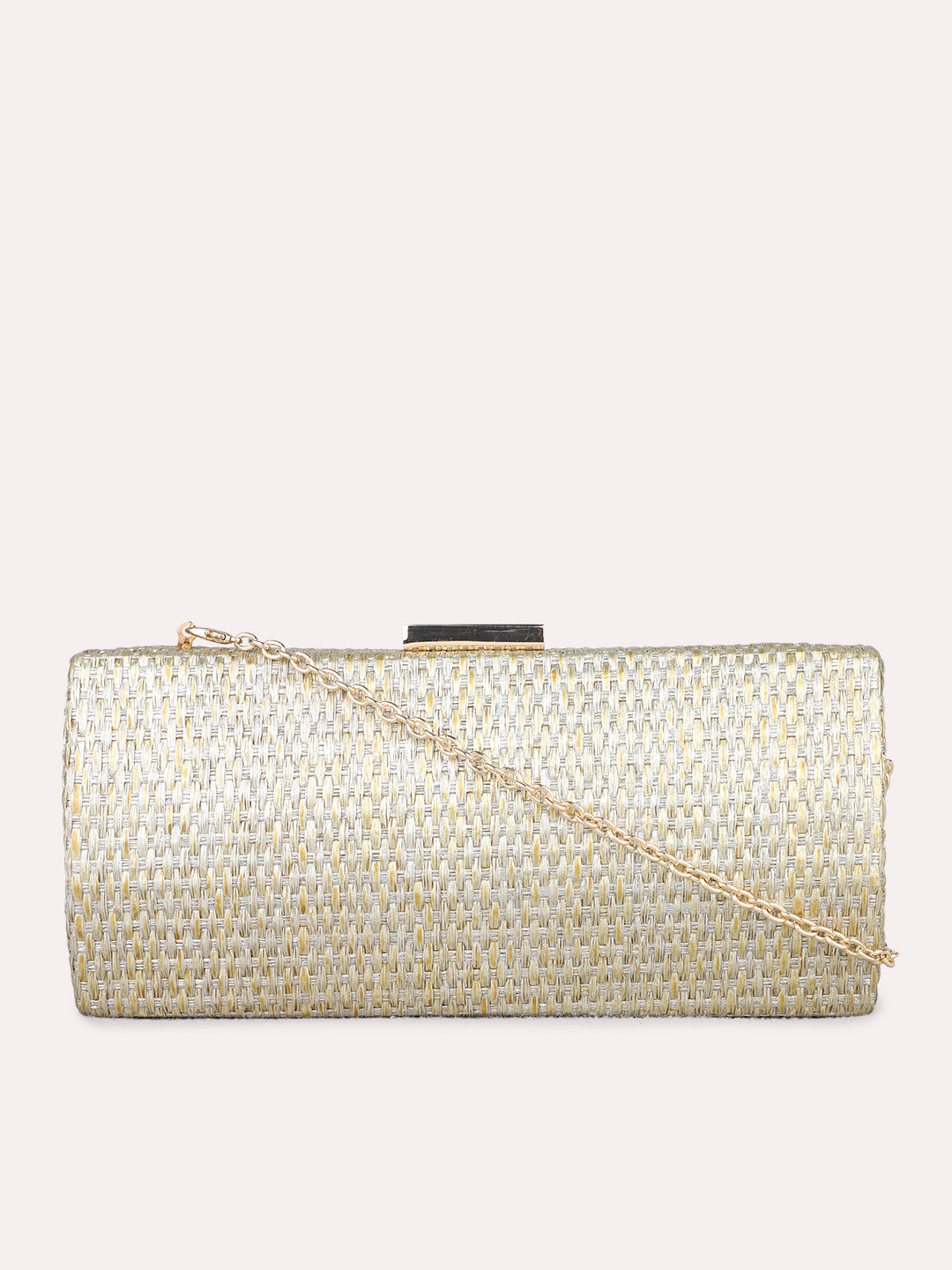 Women Gold Embellished Clutch Bag With Push Lock For Party